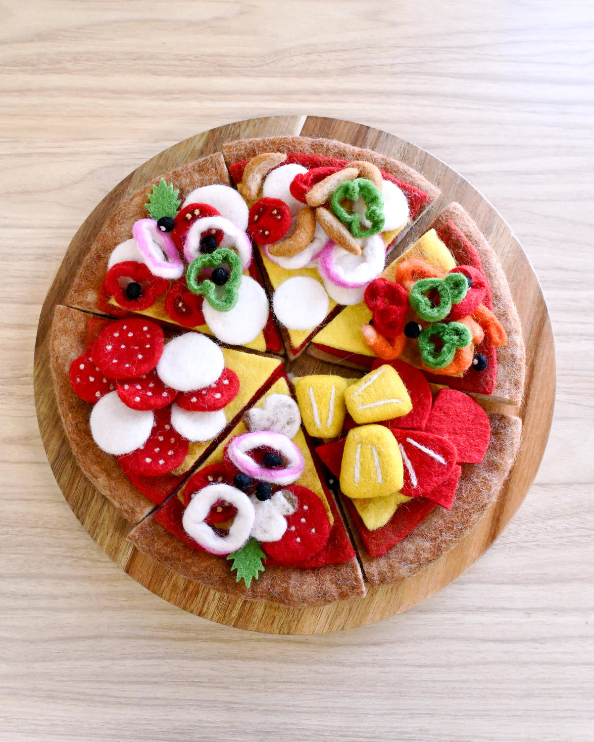Colorful Pizza Slice Felt Play Food Set - 12 Piece Assorted Toy Food for Kids Pretend Play, Kitchen Role Play & Early Learning Activities