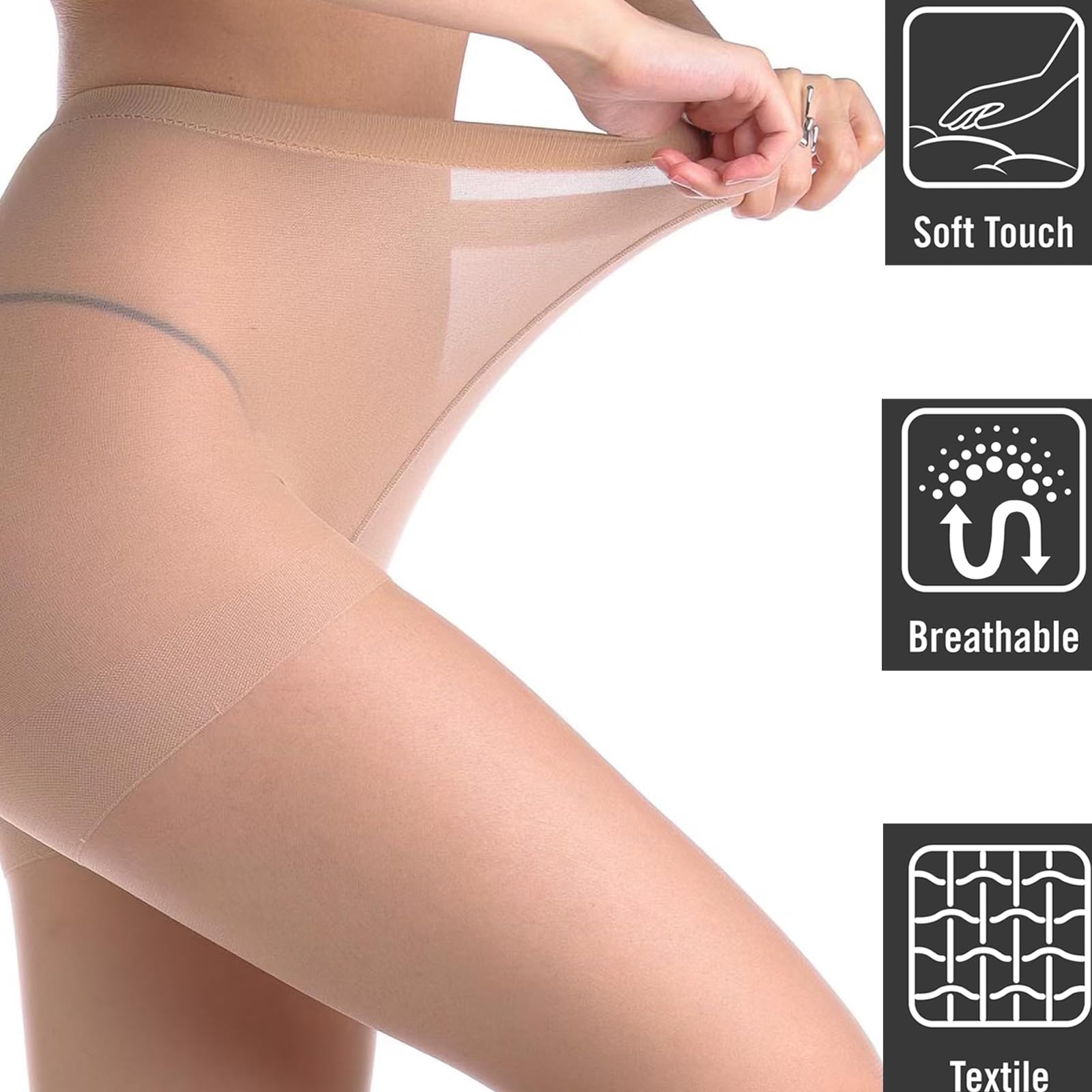 20D Sheer Black Tights for Women - Ultra Soft Control Top Pantyhose - Perfect for Office, Party & Everyday Wear