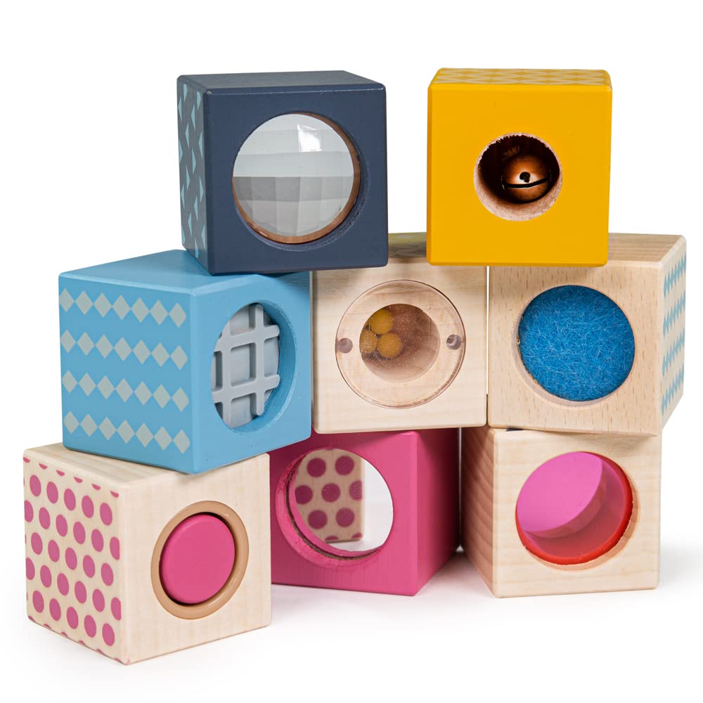 Bigjigs Toys FSC Certified Wooden Sensory Blocks - Natural Wood Building Toys for 1 2 3 Year Olds - Montessori Learning Toys for Toddlers & Babies - Perfect for Early Childhood Development & Sensory Play