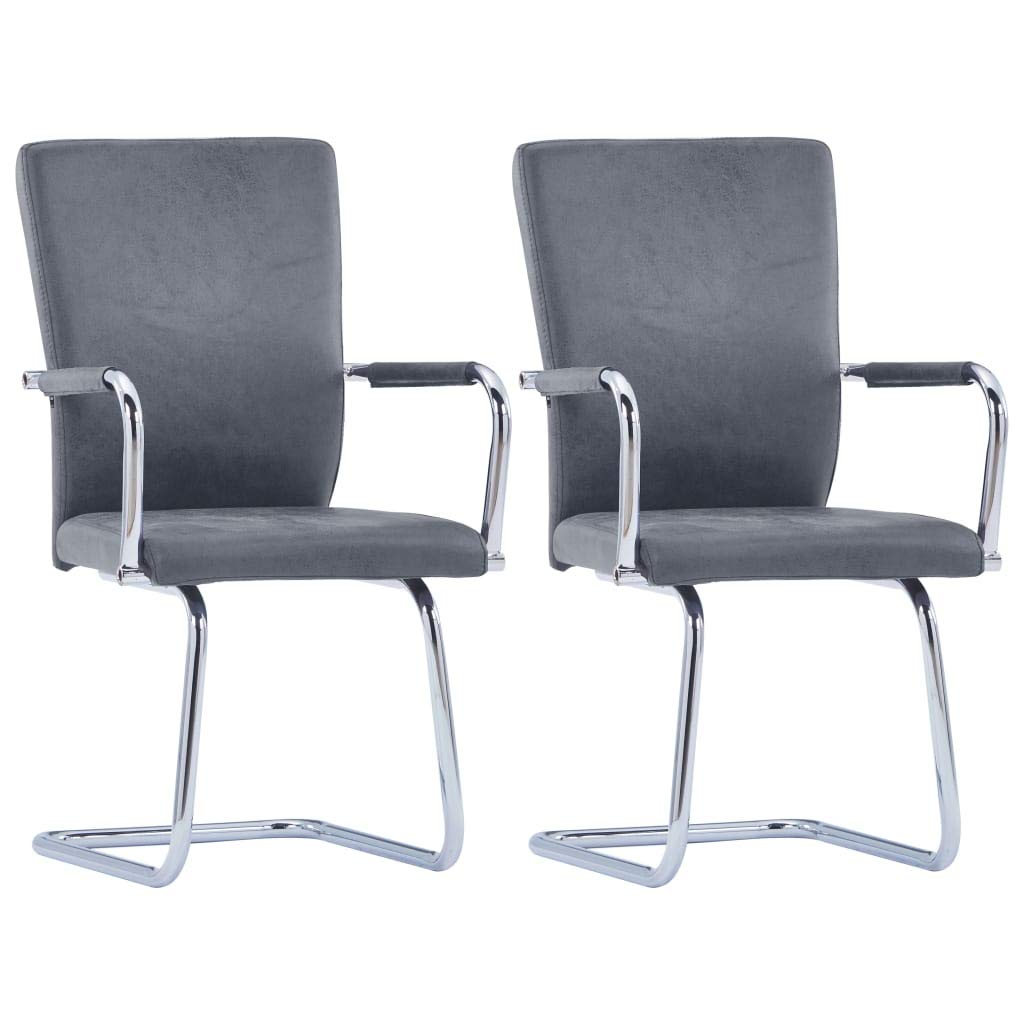 vidaXL Industrial Faux Suede Leather Armrest Dining Chairs with Steel Frame Legs, Upholstered Kitchen Room Chairs (2 pcs, Gray) for Home, Office, and Restaurant Use