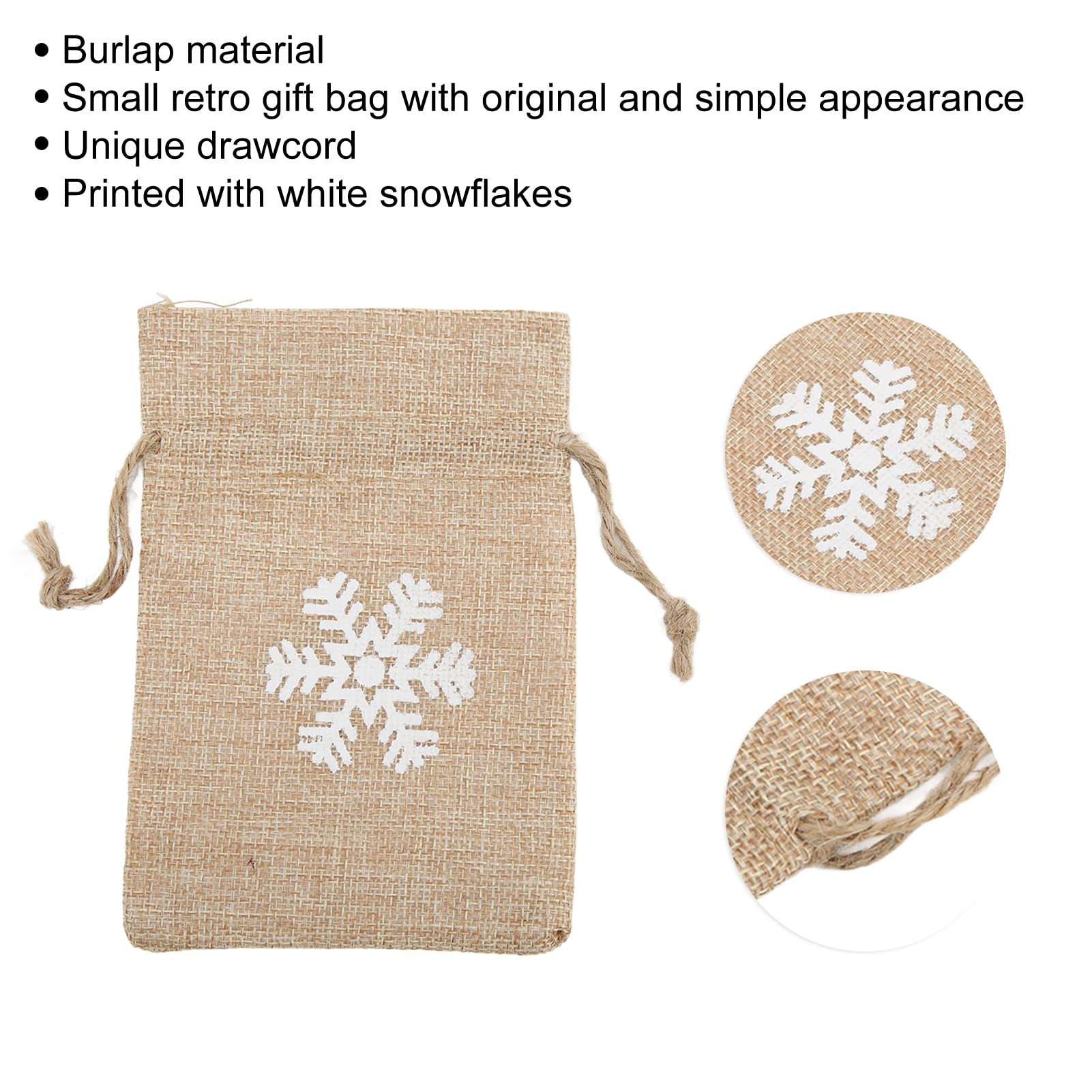 4.1 x 5.9 Inch Reusable Burlap Drawstring Gift Bags with White Snowflake Print - 9 Pack for Christmas Presents, Party Favors & Wedding Decorations