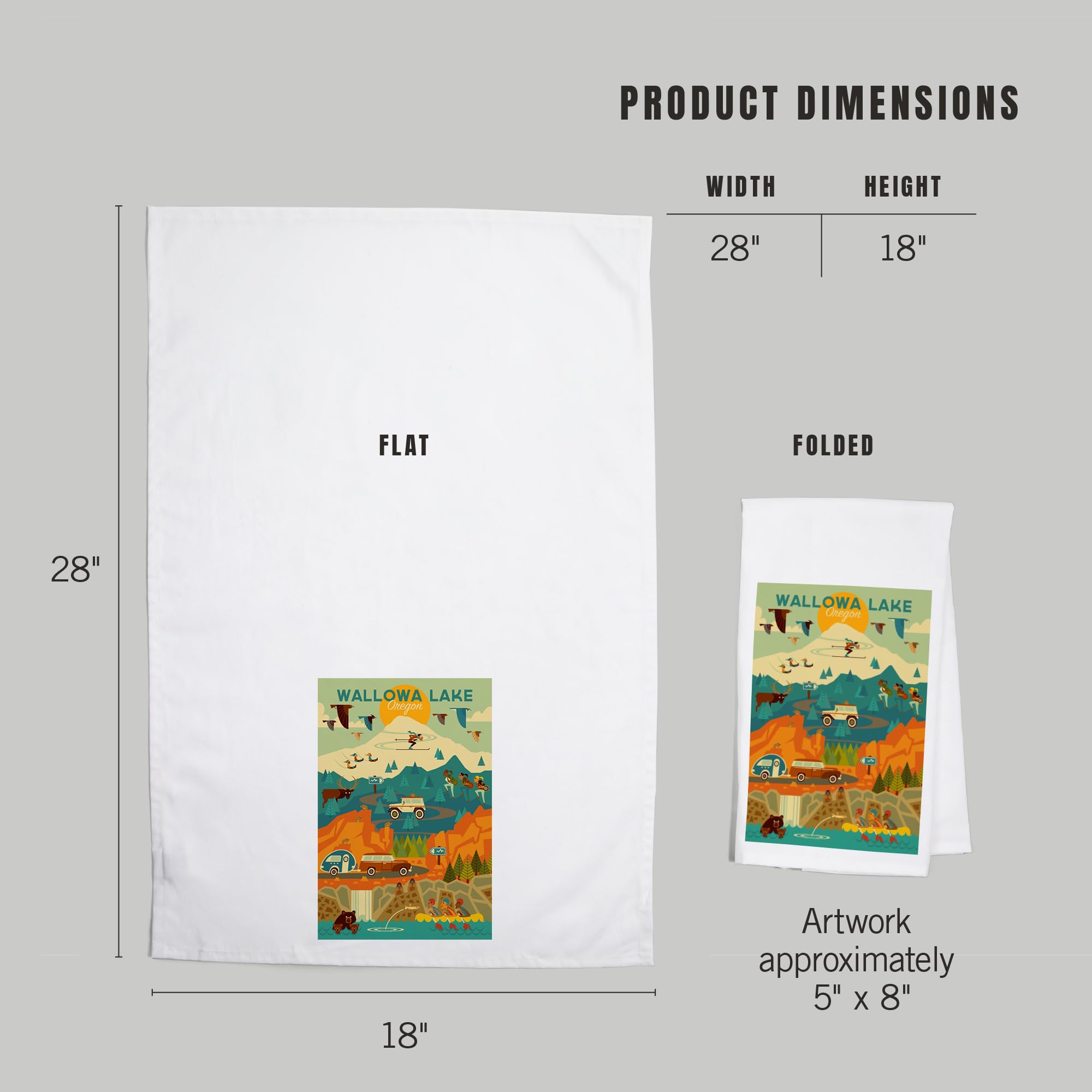 Wallowa Lake Oregon Geometric Tea Towel - 100% Cotton Decorative Hand Towel for Kitchen & Home - Perfect for Dish Drying, Gift Giving & Farmhouse Decor