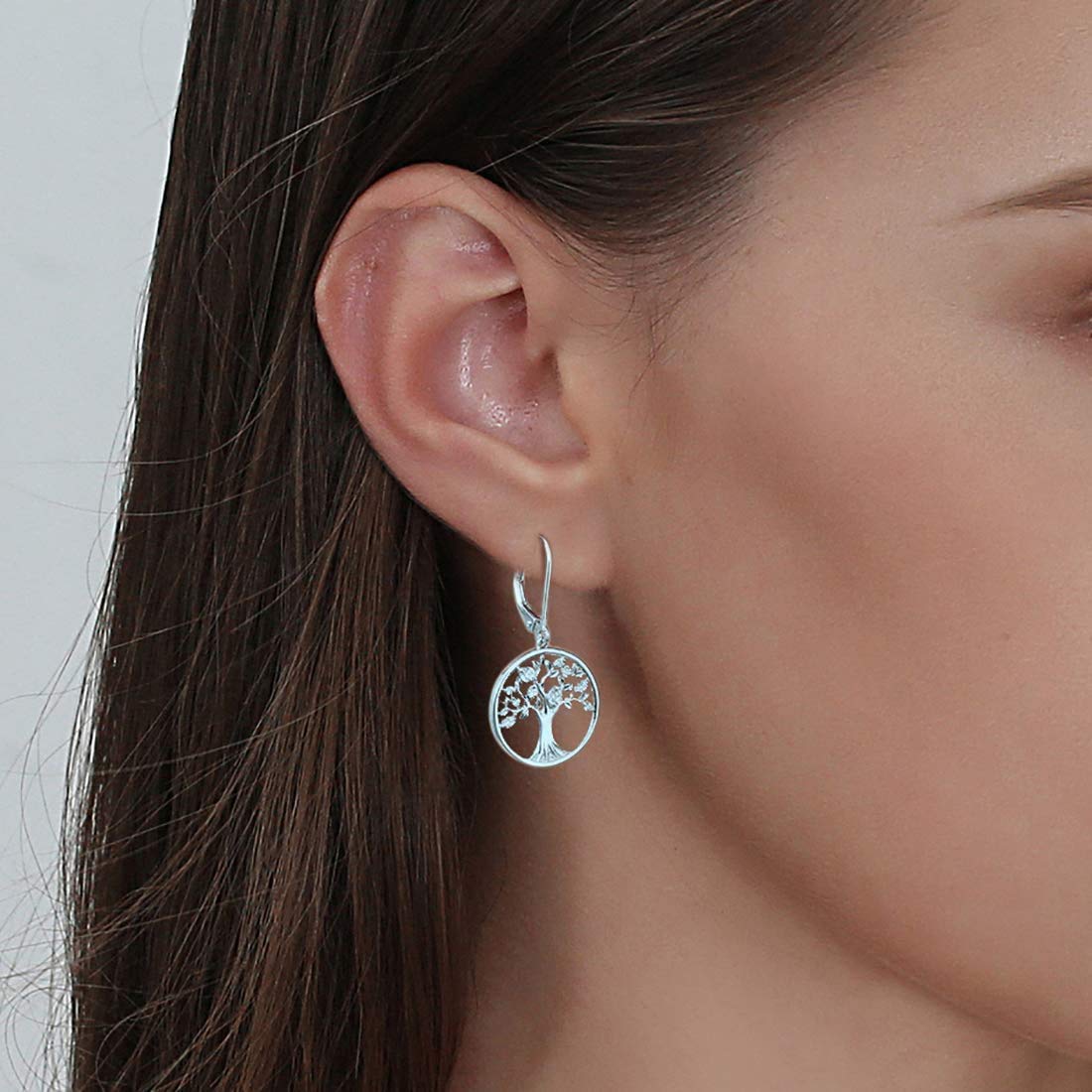 Sterling Silver Tree of Life Earrings for Women - Cubic Zirconia Dangle Drop Earrings, Perfect Gift for Anniversary & Birthday (Wife, Grandma) - Everyday Wear & Special Occasions