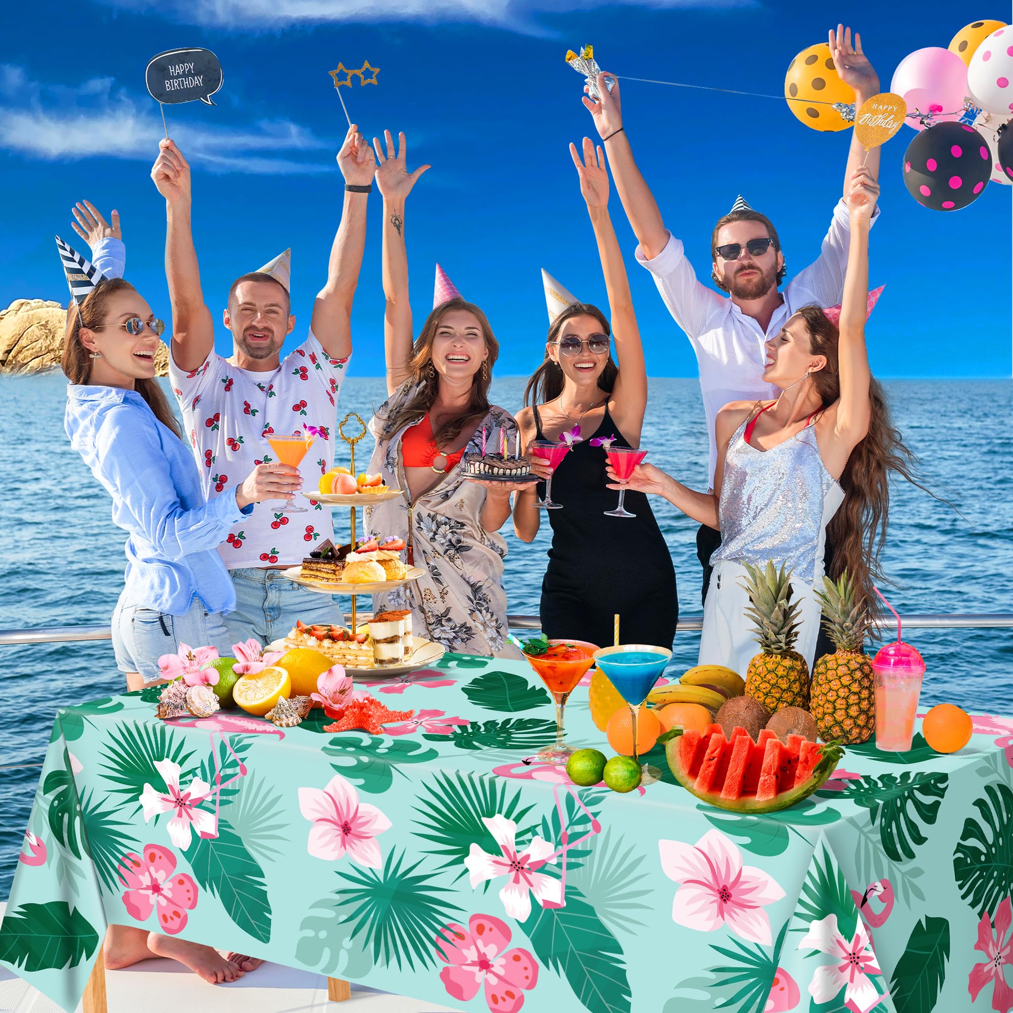 OHOME Hawaiian Luau Party Decorations Set - 2 Pack Tropical Plastic Tablecloths with Palm Leaves Design for Summer Beach, Tiki, and Themed Parties - Perfect for Backyard BBQs, Pool Parties, and Island-Inspired Events