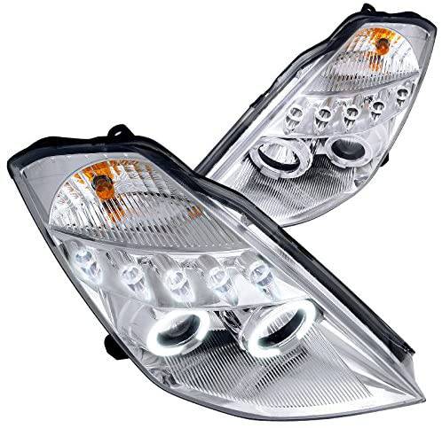 2003-2005 Nissan 350Z LED Headlights - SMD DRL Halo Projector Headlamps with Chrome Housing & Clear Lens - Upgrade for Night Driving & Car Customization