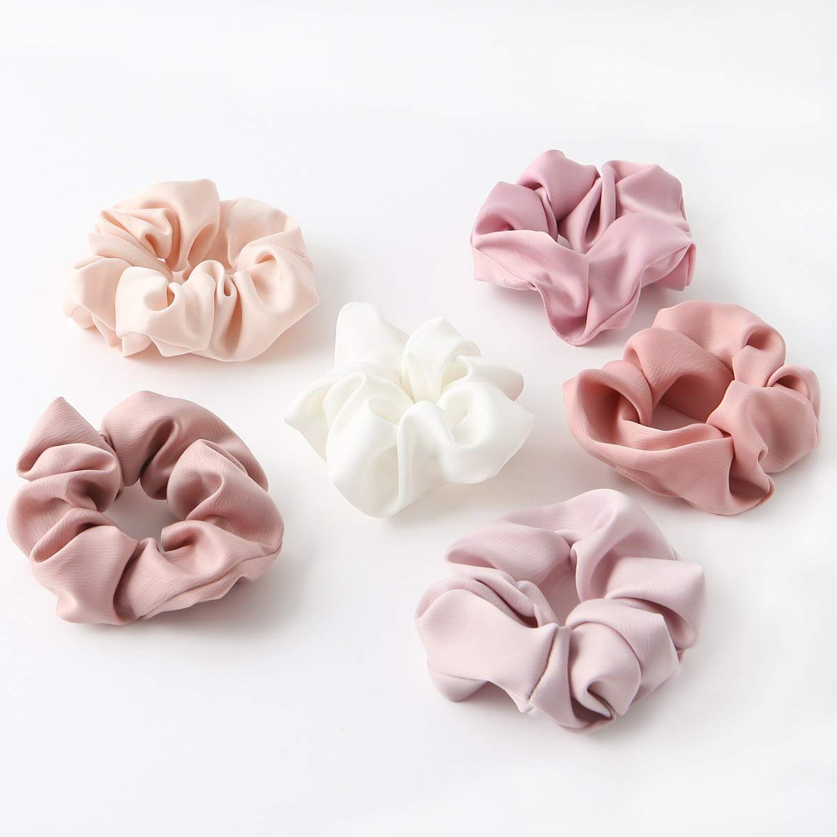 Luxury Satin Hair Scrunchies for Women - 6 Pack Soft Elastic Hair Ties for Girls (Pink) - Gentle Ponytail Holders & Hair Accessories for Daily Use, Workout, Party or Wedding Hairstyles