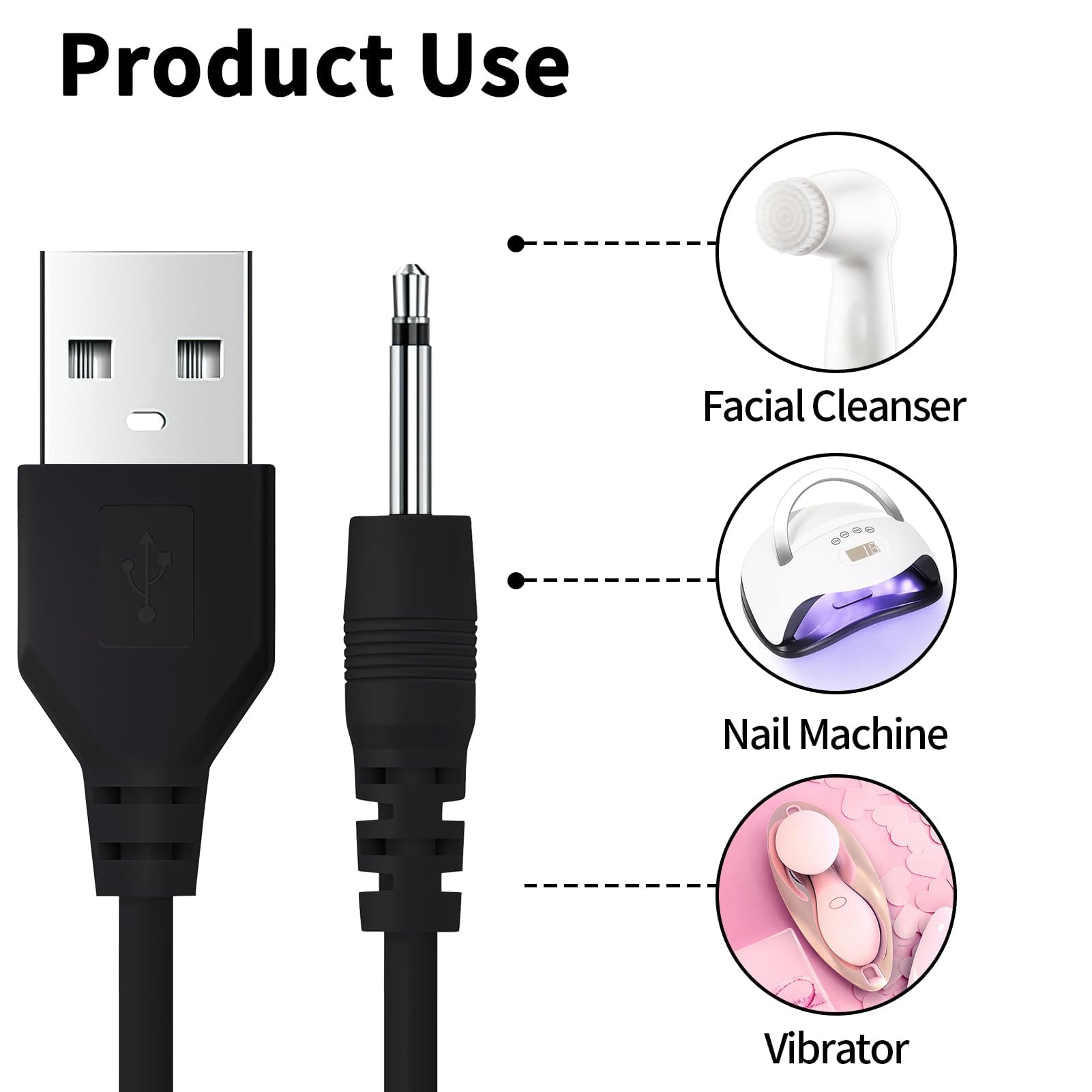 2 Pack USB to 2.5mm Male DC Charger Cable for Wireless Massagers - Fast Charging Power Cord Compatible with 5V Rechargeable Devices - Perfect for Home Massage, Spa Treatments & Relaxation Therapy