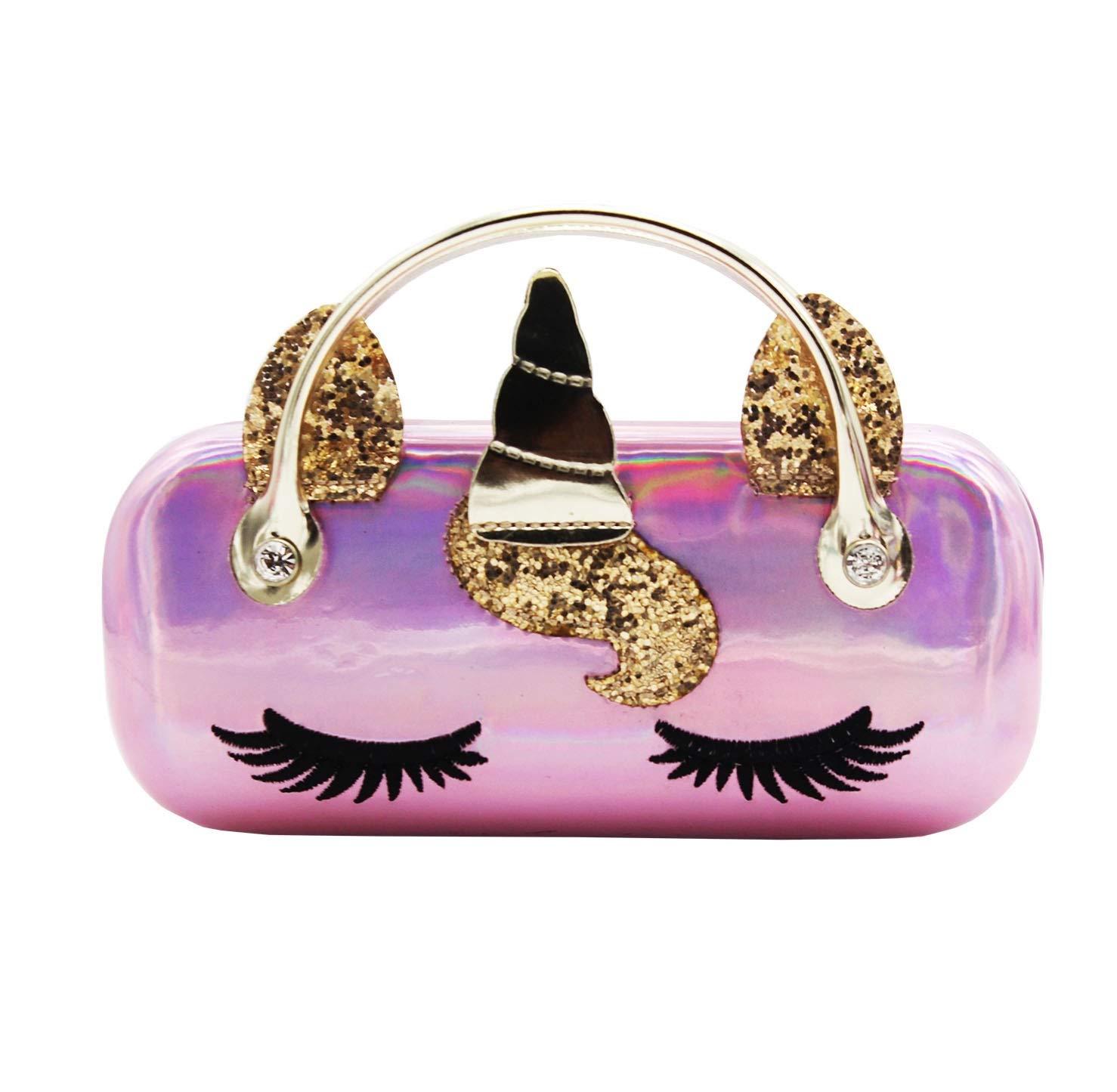 Holographic Glasses Case for Women, Kids, Girls & Boys - Sparkle Glitter Hard Shell Eyeglass Pouch with Handle | Perfect for School, Travel, and Everyday Use