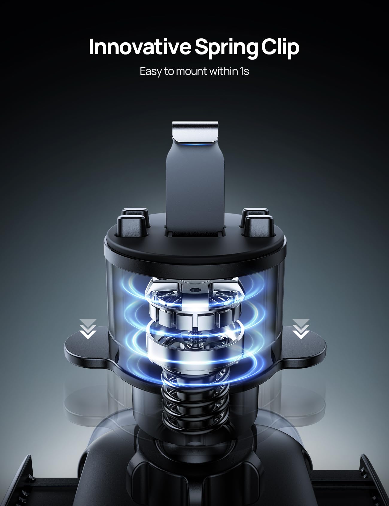 Universal Car Phone Mount Vent Holder - 1-Second Release Spring Metal Clip for iPhone 15 Pro Max, Samsung & 4-7