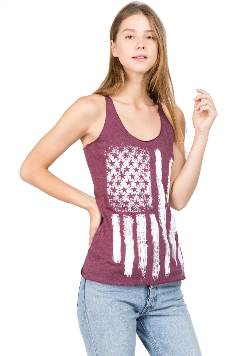 Women's USA Flag Racerback Tank Top - Patriotic Distressed Style for Summer Outfits
