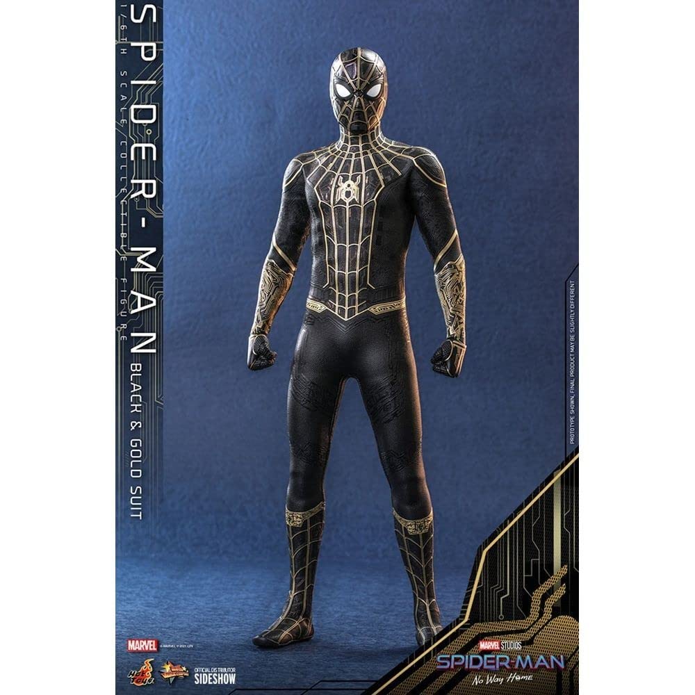 Hot Toys 1:6 Scale Spider-Man Black & Gold Suit Action Figure - Collectible Marvel Movie Toy from Spider-Man: No Way Home - Perfect for Display, Gifts, and Marvel Fans Collection