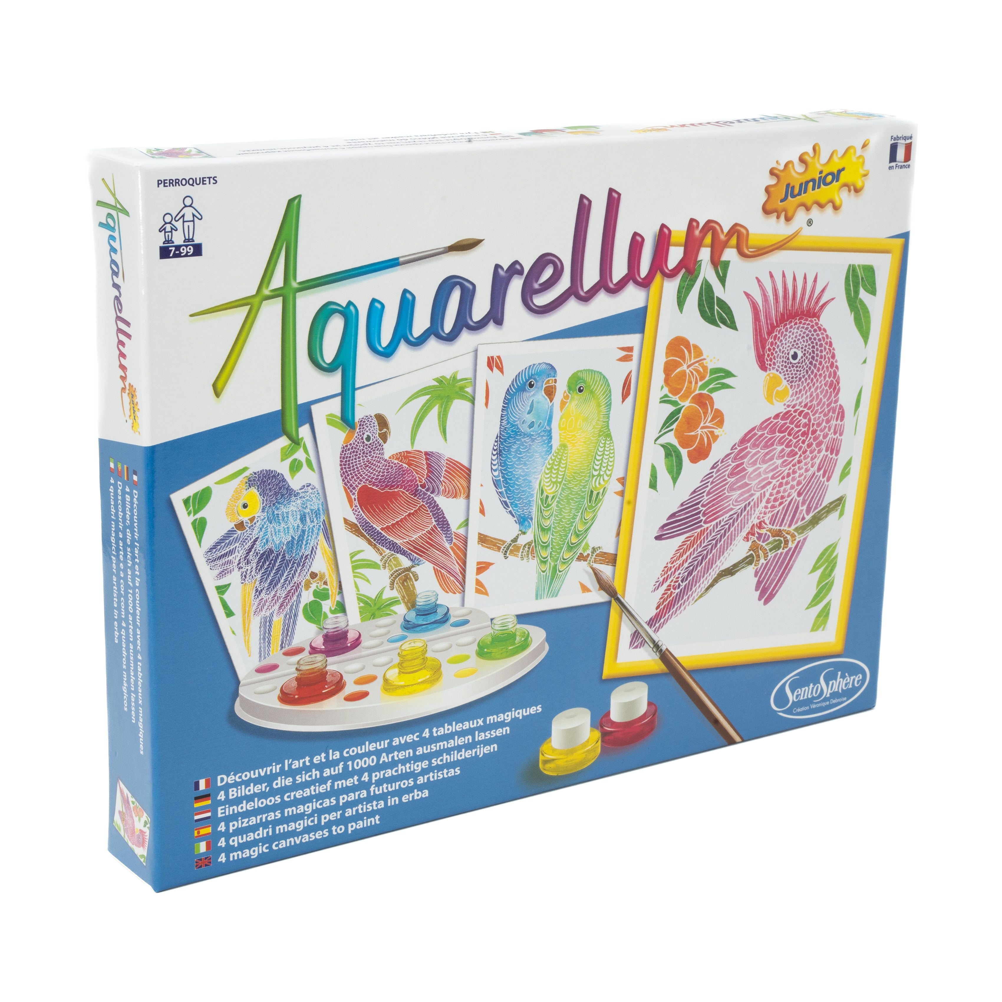 Aquarellum Junior Parrots Watercolor Painting Kit for Kids - Creative Art Set with 4 Parrot Designs, Perfect for Birthday Gifts & Family Craft Activities