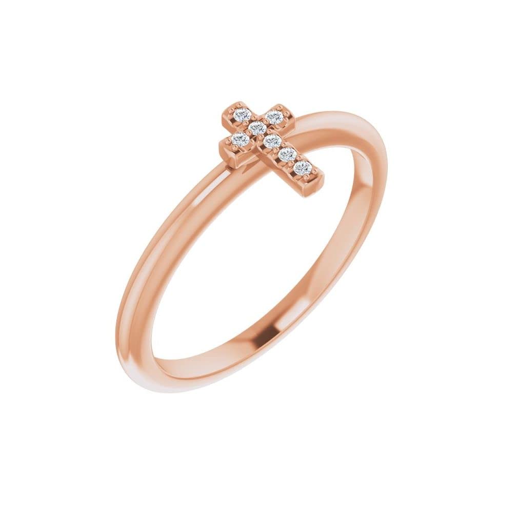 Bonyak 14k Rose Gold 0.03 CTW Diamond Stackable Cross Ring - Elegant Religious Jewelry for Women, Size 7 - Perfect for Everyday Wear, Gifts & Special Occasions
