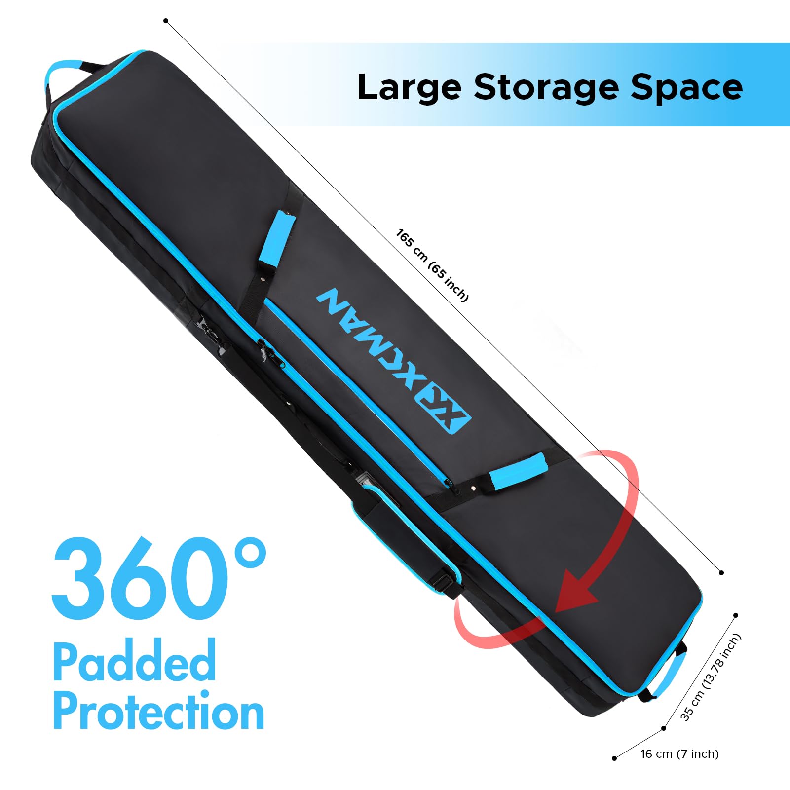 XCMAN Waterproof Padded Snowboard Travel Bag - Airline Approved Ski & Snowboarding Gear Carrier for Boots & Equipment | Perfect for Winter Vacations & Mountain Resorts