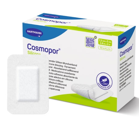 Sterile Cosmopor Silicone Absorbent Island Dressing 2 x 2.8 Inch - Wound Care Bandage with 1 x 1.6 Inch Pad for Post-Surgical, Burns & Chronic Wounds | Medical First Aid Supplies