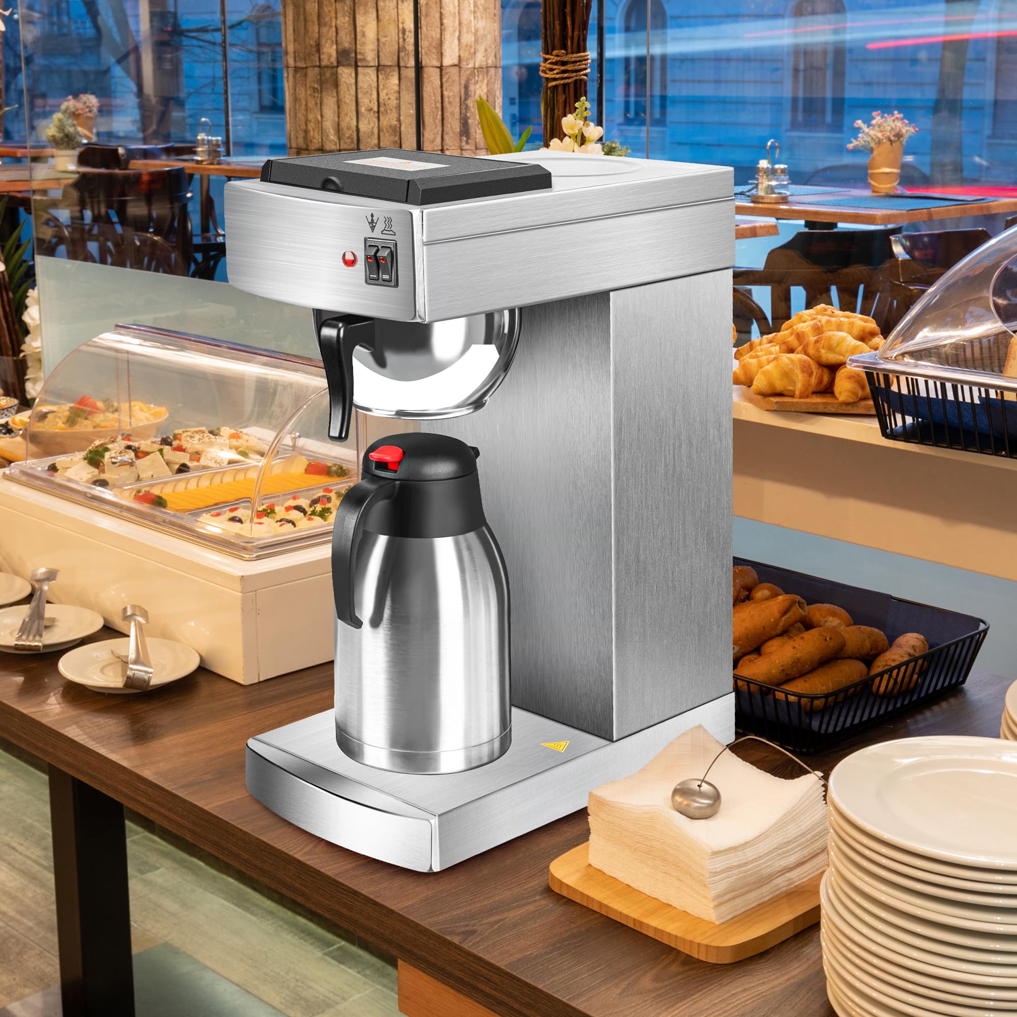 YBSVO Commercial Coffee Maker Brewer Machine (CMA-200-C) - Heavy Duty 12 Cup Coffee Machine for Restaurants, Offices & Cafes - Fast Brewing with Stainless Steel Carafe