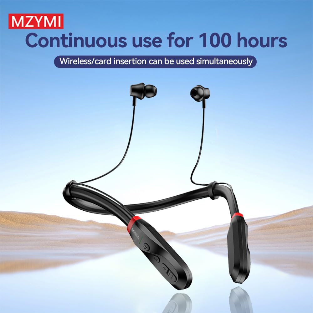 MZYMI Wireless Bluetooth Neckband Headphones - 200H Extra Long Battery Life, Stereo Sound, Built-in Mic, IPX5 Waterproof, Balanced Armature Drivers for Sports & Workout (Black) | Perfect for Running, Gym, Commuting & Office Use
