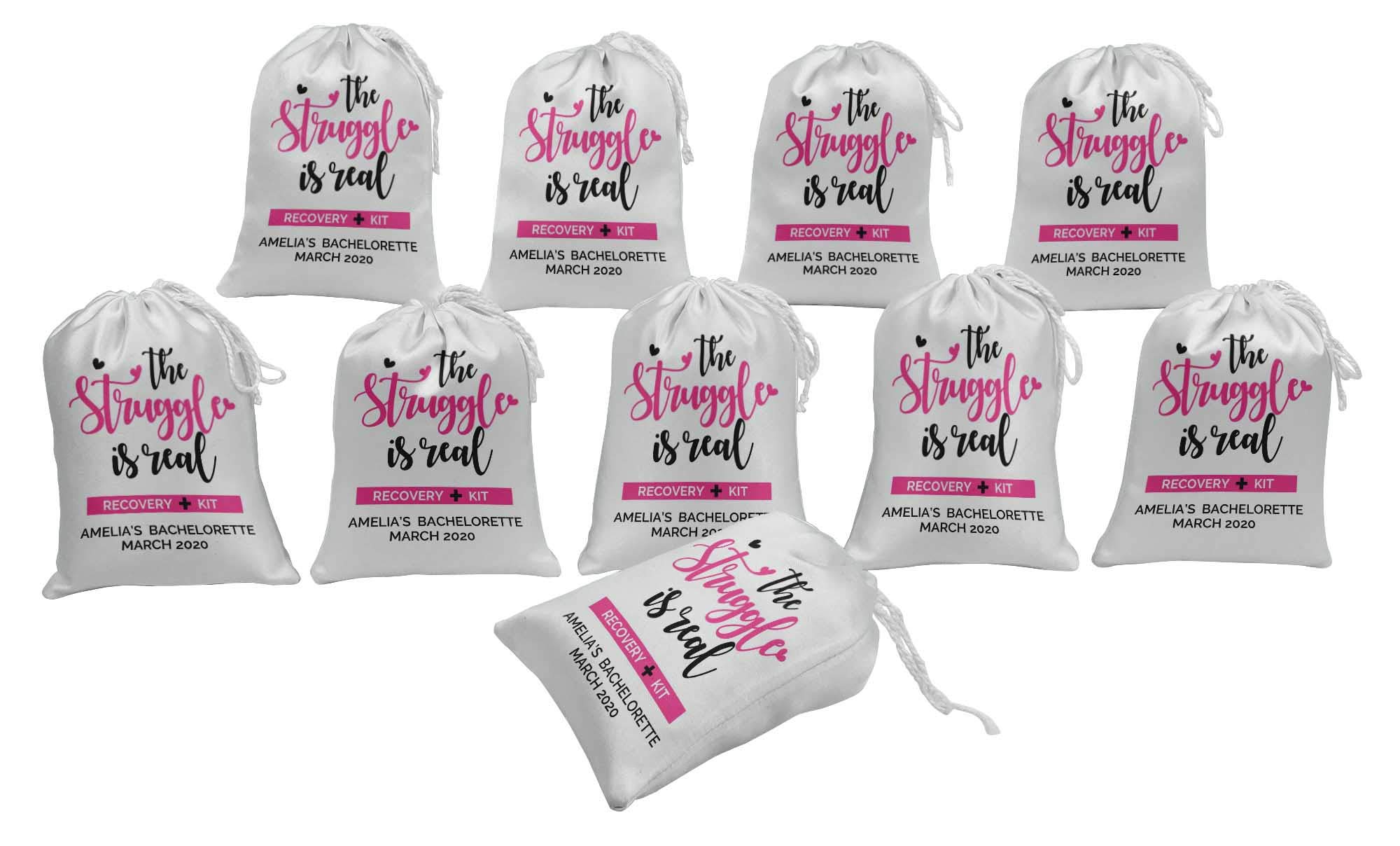 Custom White Recovery Kit Bachelorette Party Favors - 15-Piece Gift Pouches for Bridal Shower, Girls Night & Wedding Souvenirs | Perfect for Hangover Care & Party Giveaways