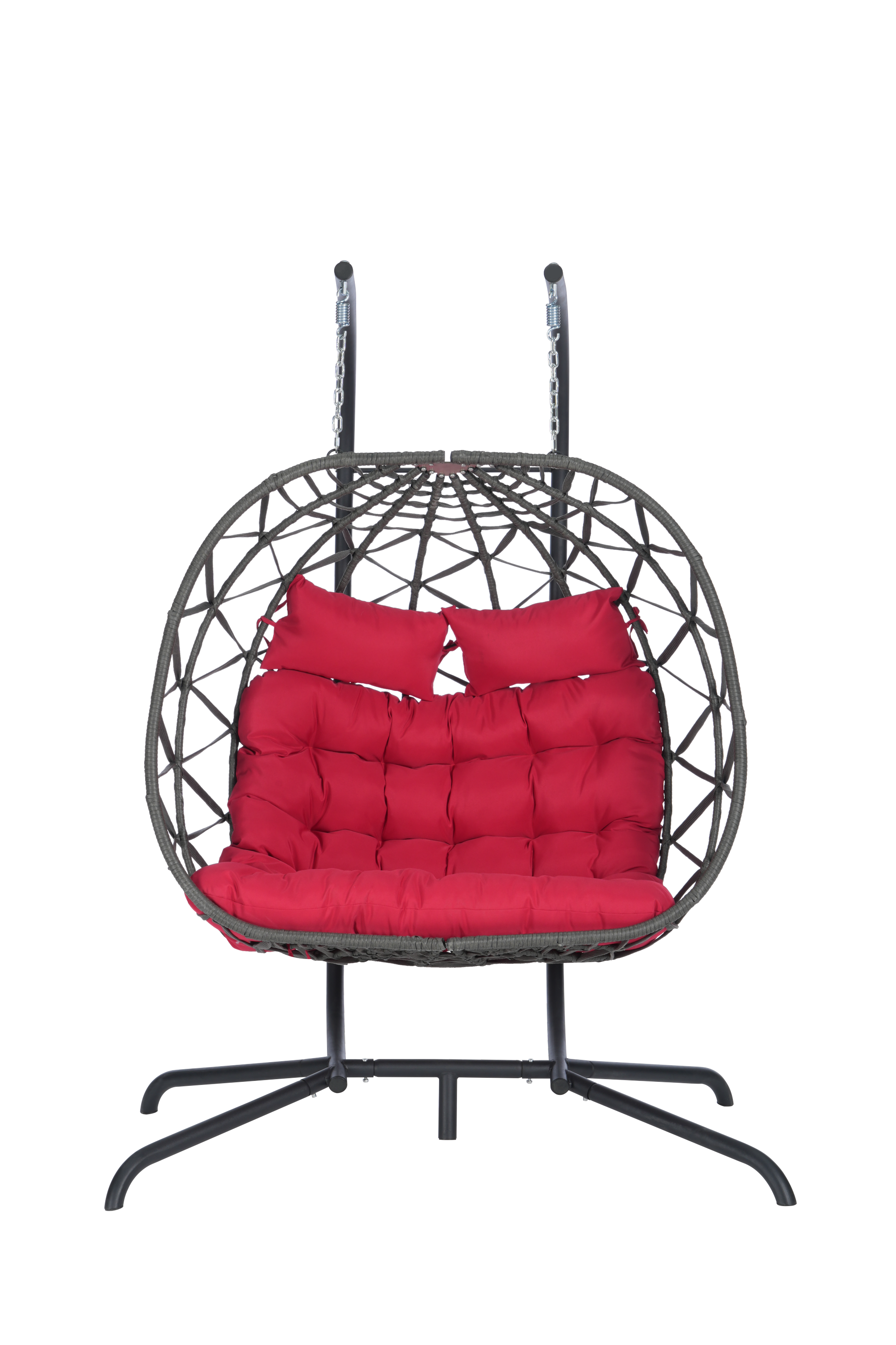 Double Egg Chair with Stand - Indoor/Outdoor Wicker Rattan Swing Chair with UV-Resistant Cushions (600 lbs Capacity) - Perfect for Bedroom, Balcony, Patio, Garden & Backyard Relaxation
