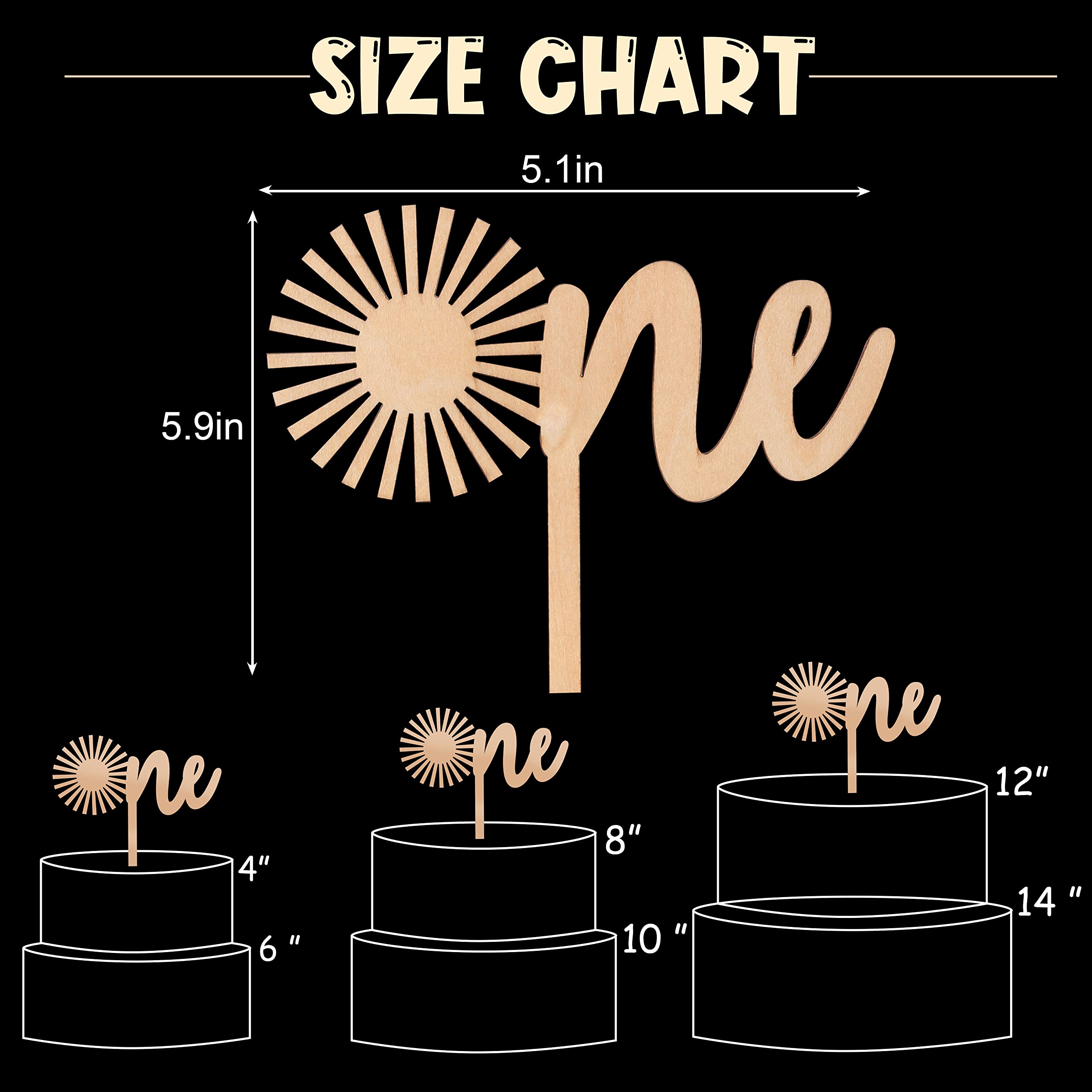 Wooden Cake Toppers for 1st Birthday - Rustic Wooden One Year Sign, Smash Cake Topper with Glitter for Baby's First Anniversary - Perfect for Birthday Parties, Baby Showers & Cake Decorating (Sunshine Design)