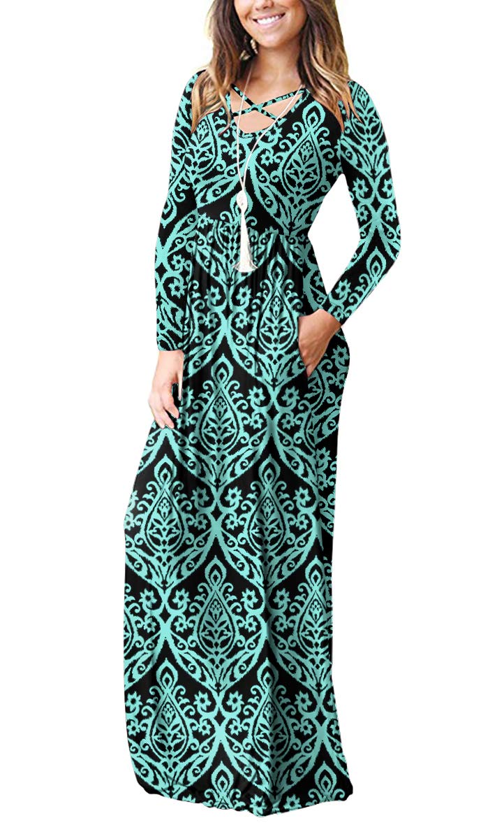 LILBETTER Women's Long Sleeve Maxi Dress - Loose Fit Casual Plain Long Dress with Pockets | Perfect for Everyday Wear, Beach Cover Up & Vacation Outfits