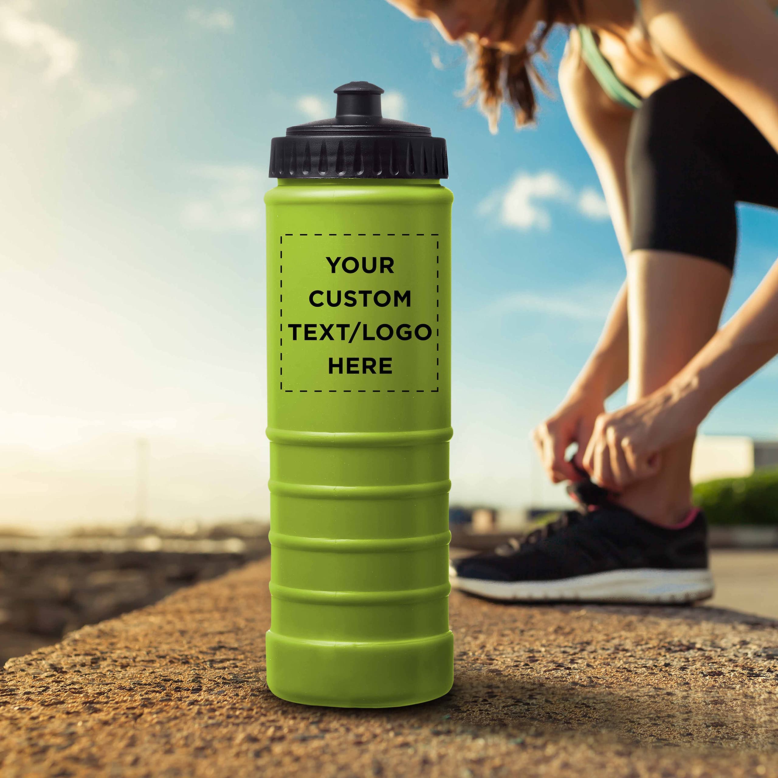 100 Pack 23 oz Plastic Water Bottles with Screw-On Lid & Grip Design - Customizable Text/Logo - Lime Green - Ideal for Sports, Events, Promotions & Bulk Hydration Needs