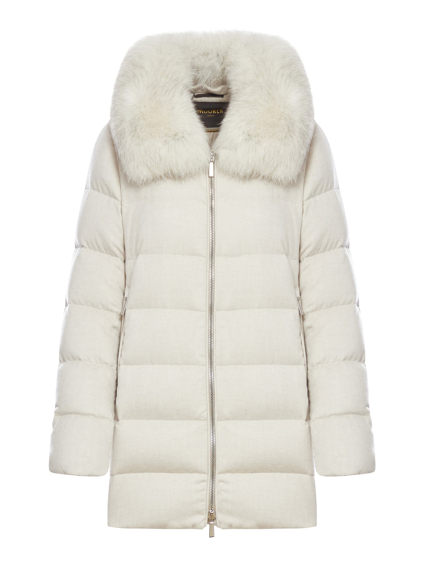 Moorer Dorado Faux Fur Coat in Nude Neutrals - Women's Long Sleeve Winter Jacket for Fashion & Outdoor Activities