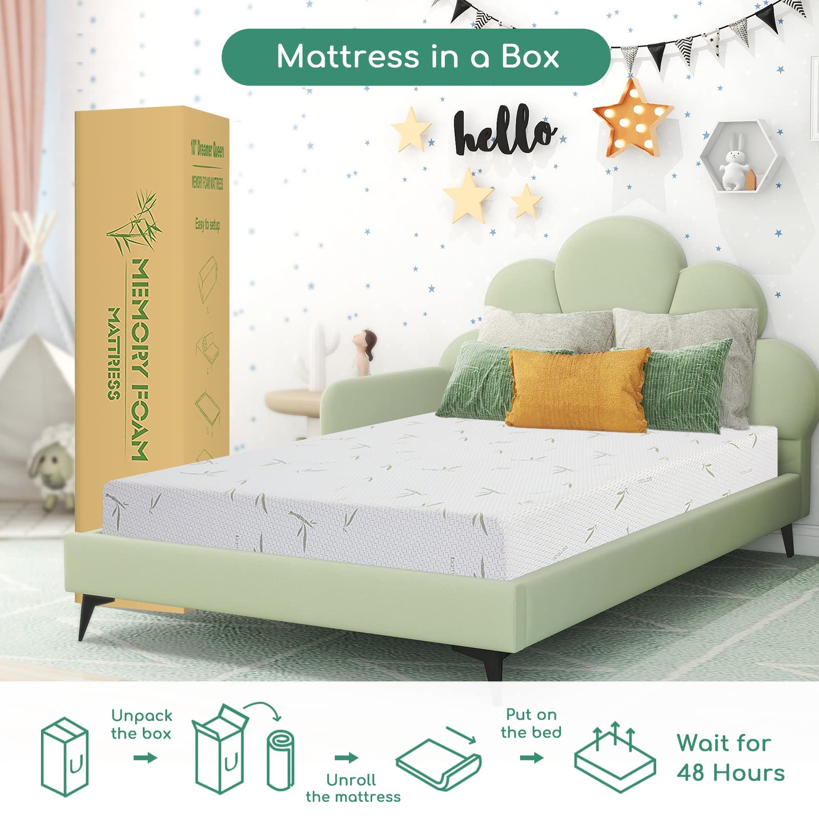 6 Inch Twin Memory Foam Mattress in a Box - CertiPUR-US Certified, Medium Firm Green Tea Gel Infused with Breathable Bamboo Cover - Perfect for Kids Bunk Beds, Trundle Beds & Guest Rooms - Made in USA