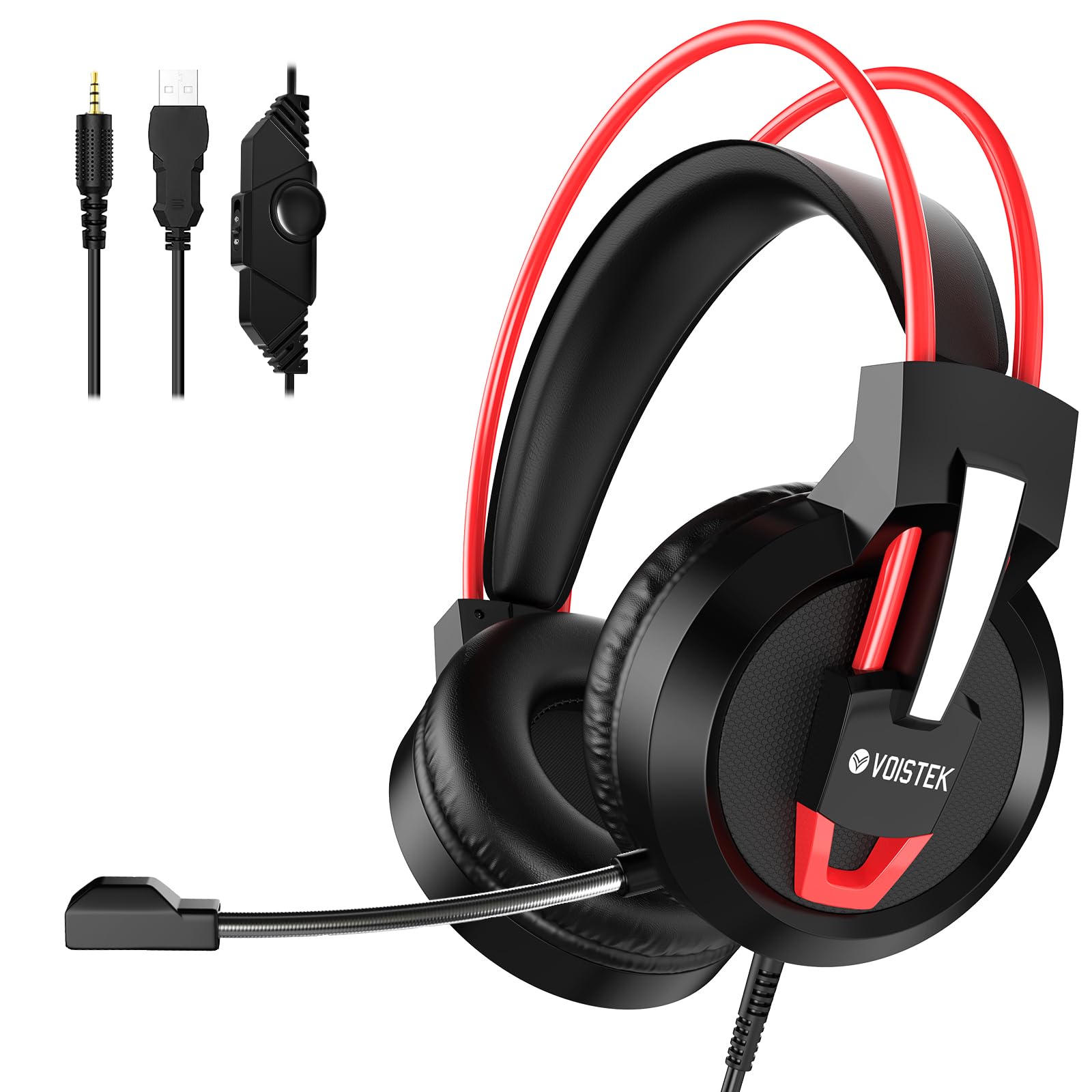 V9 Wired Gaming Headset with Microphone - 50mm Drivers, Over-Ear Noise Isolation, LED Lights for PS5, PS4, Nintendo Switch, Xbox Series X|S, PC & Mac - Perfect for Competitive Gaming & Streaming (Red)