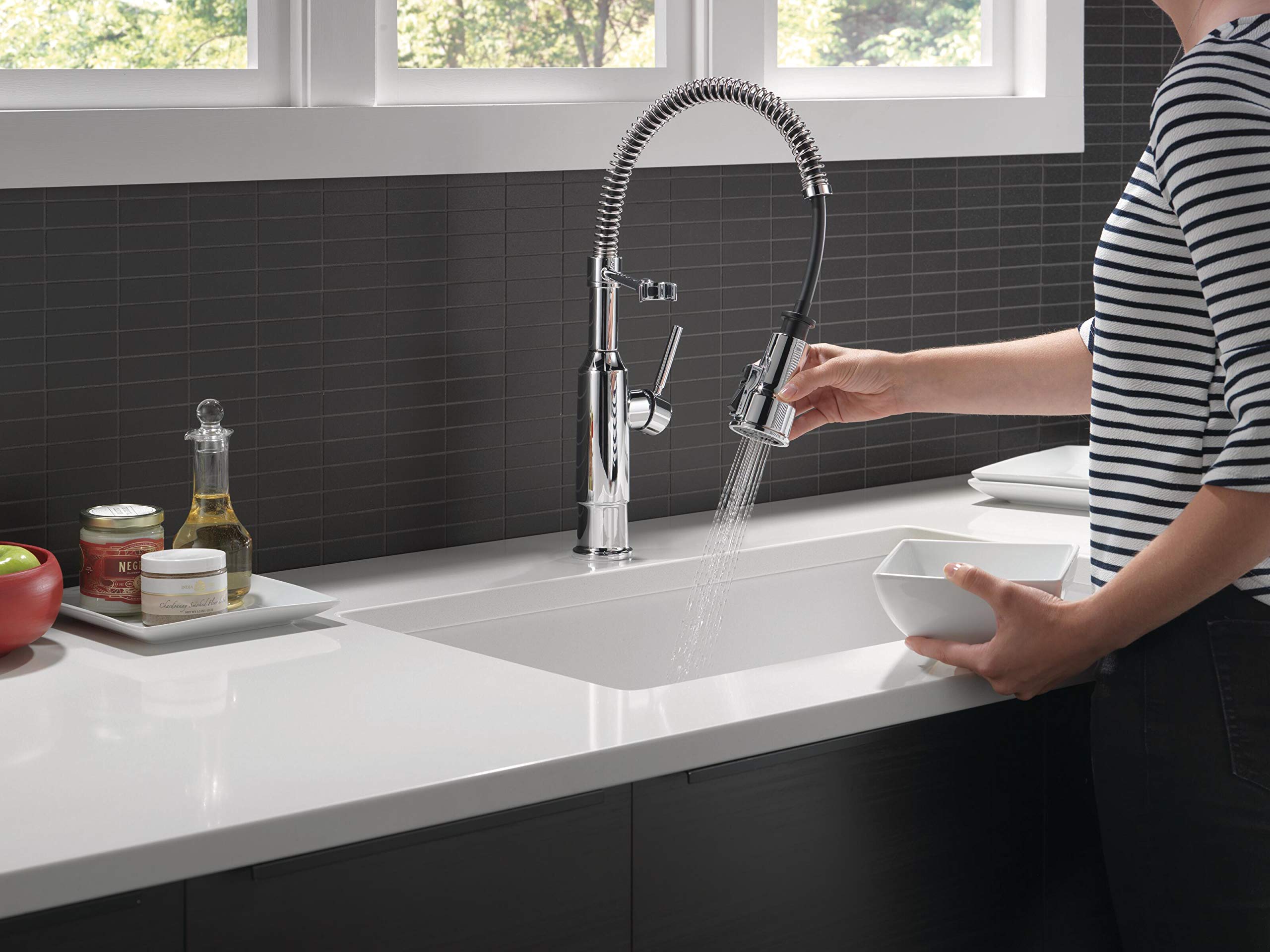 Delta Theodora Commercial Style Single-Handle Kitchen Faucet with Magnetic Pull-Down Sprayer in Chrome (Model 18804Z-DST) - Perfect for Modern Kitchens, Restaurants & Food Prep Areas