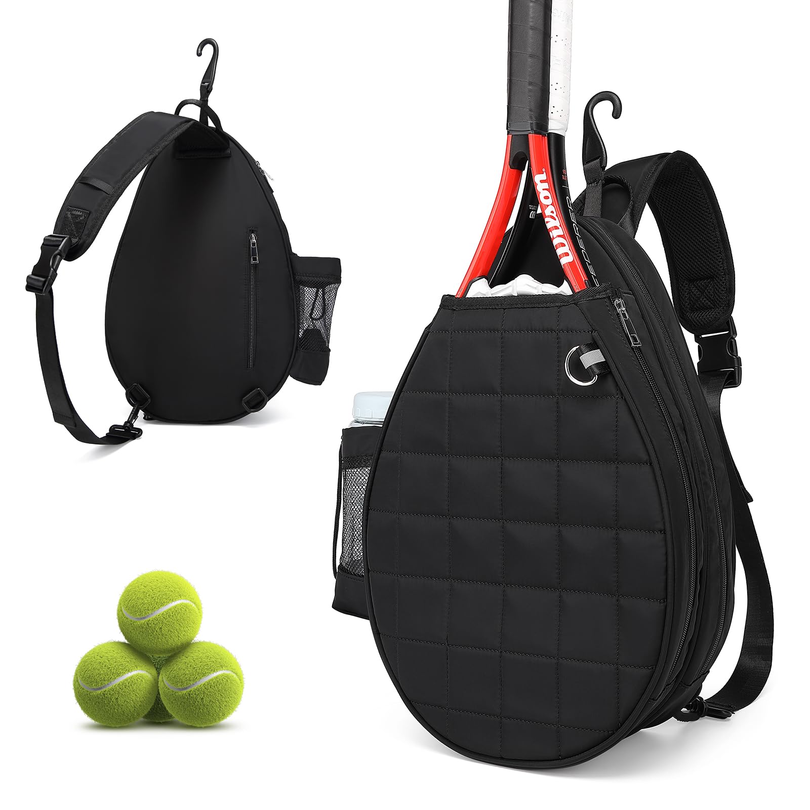 Premium Tennis Backpack for Women & Men - Holds 2 Rackets, Waterproof Pickleball Bag with Quilted Design & Safety Pocket - Ideal for Tennis, Pickleball & Gym Use