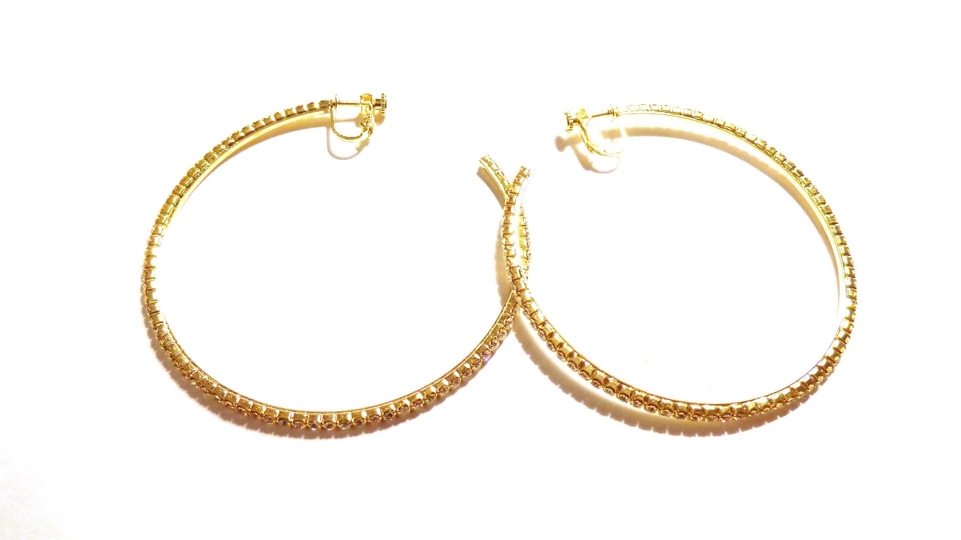 Gold Tone Crystal Clip-on Hoop Earrings for Non-Pierced Ears – 2.75 Inch Fashion Jewelry for Women, Perfect for Parties, Weddings & Everyday Wear