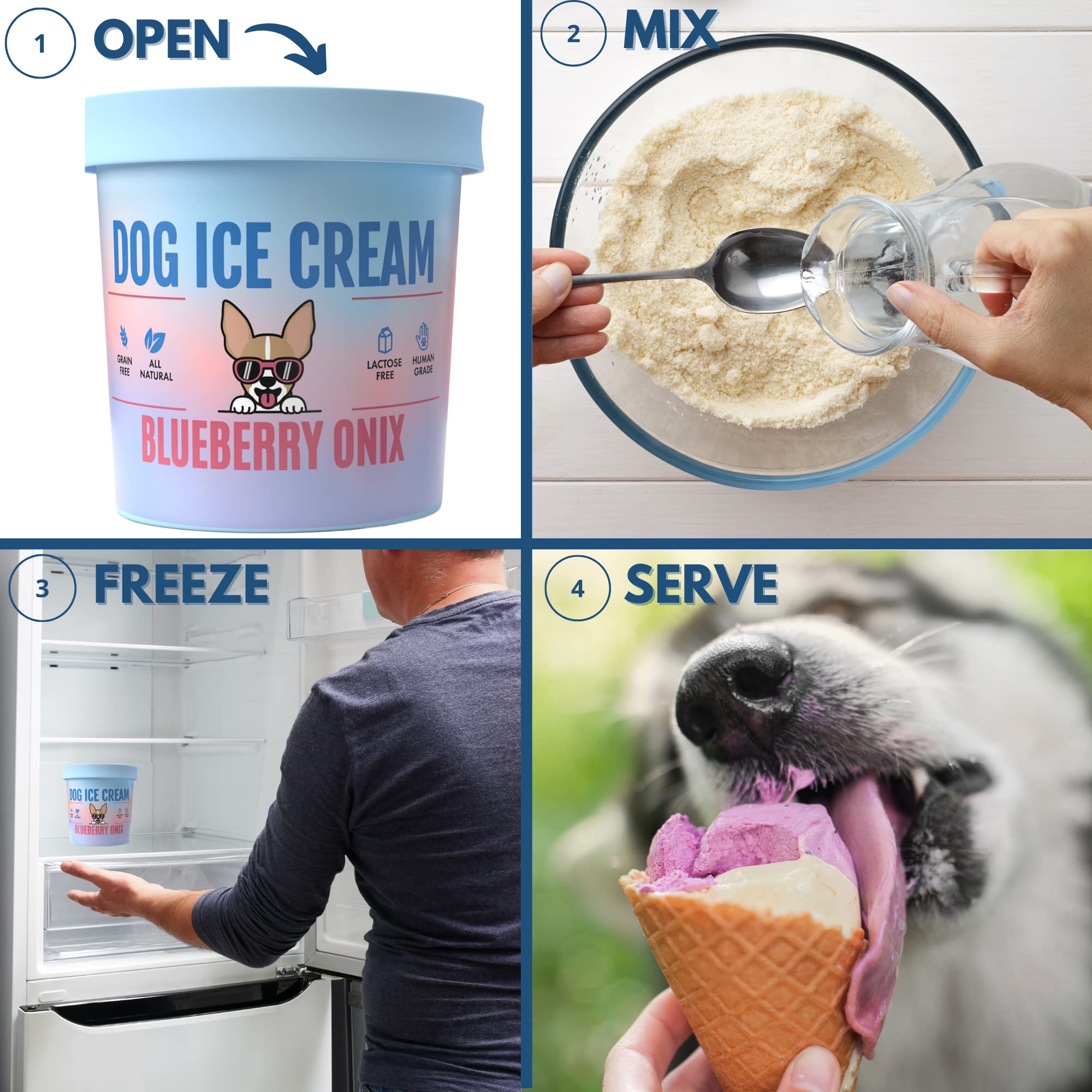 Healthy Dog Ice Cream Mix - Blueberry Flavor, All-Natural Frozen Dog Treats for Summer, Birthdays & Special Occasions - Perfect for Cooling Down Your Pup on Hot Days