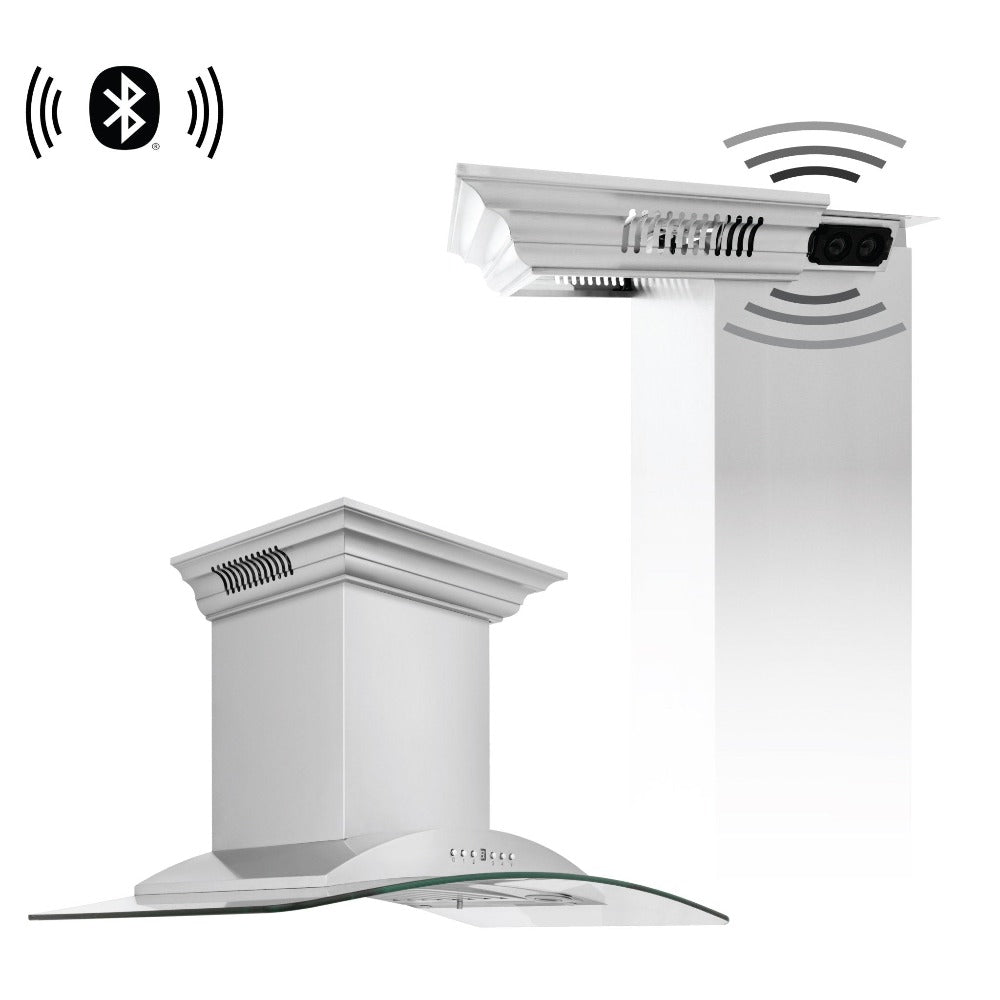 ZLINE KNCRN BT Stainless Steel Wall Mount Range Hood with Ducted Vent & Built-in CrownSound Bluetooth Speakers - Perfect for Modern Kitchens & Open-Concept Homes