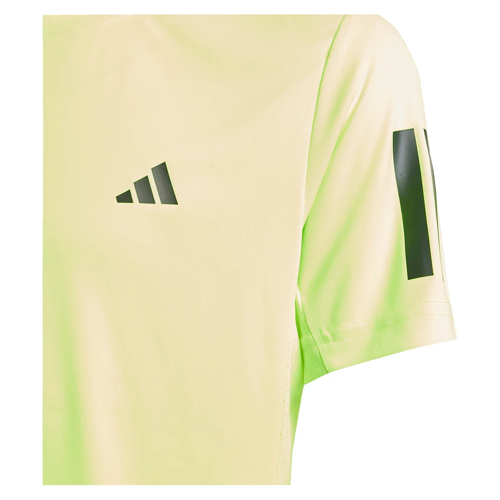 Boys' Club 3 Stripe Tennis Tee in Lucid Lemon - Comfortable Youth Sports Shirt for Tennis, School & Casual Wear