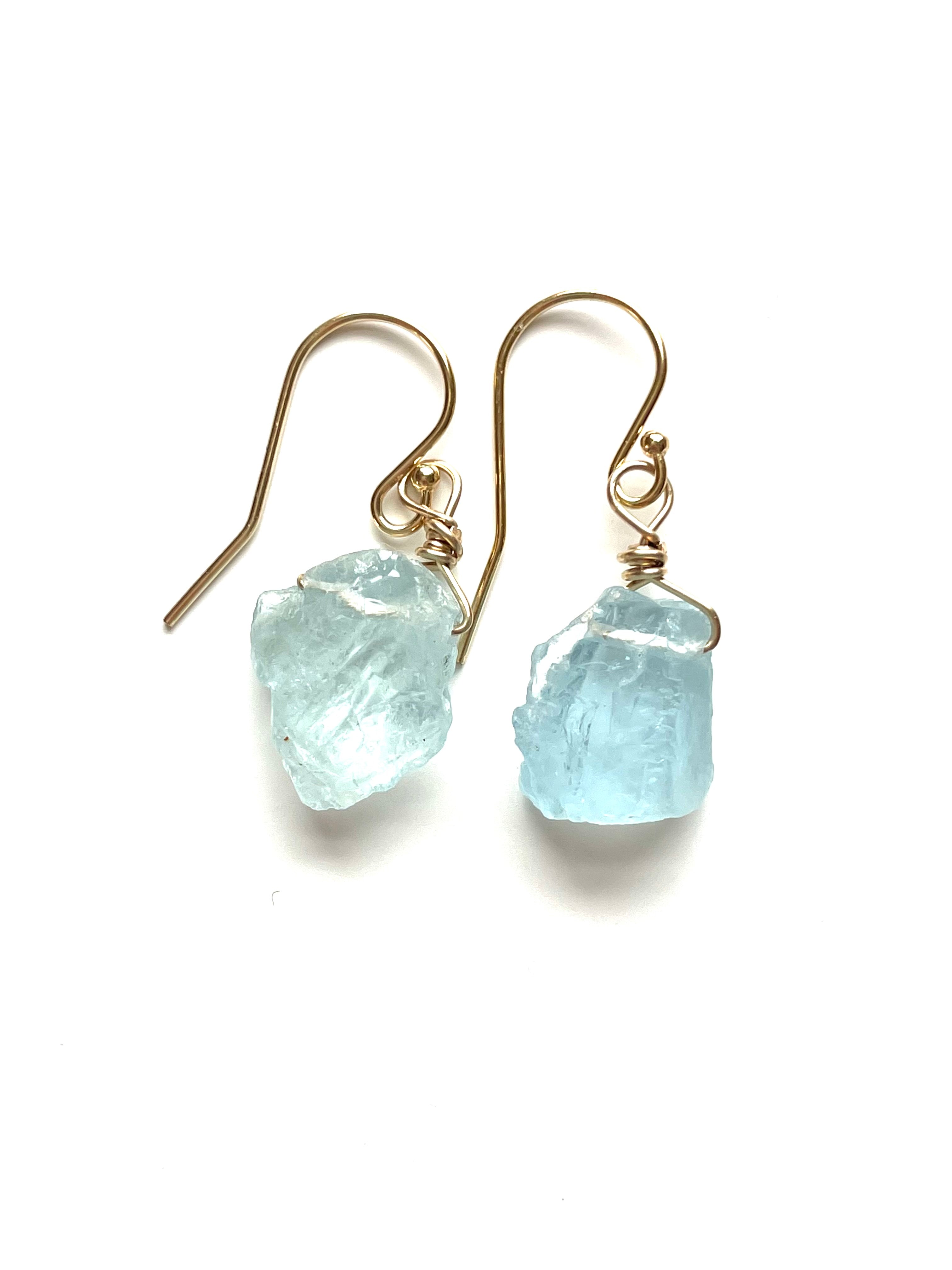 Exquisite Raw Natural Aquamarine Earrings in 14K Gold Filled or 925 Sterling Silver - Perfect for Weddings, Date Nights & Boho Chic Outfits