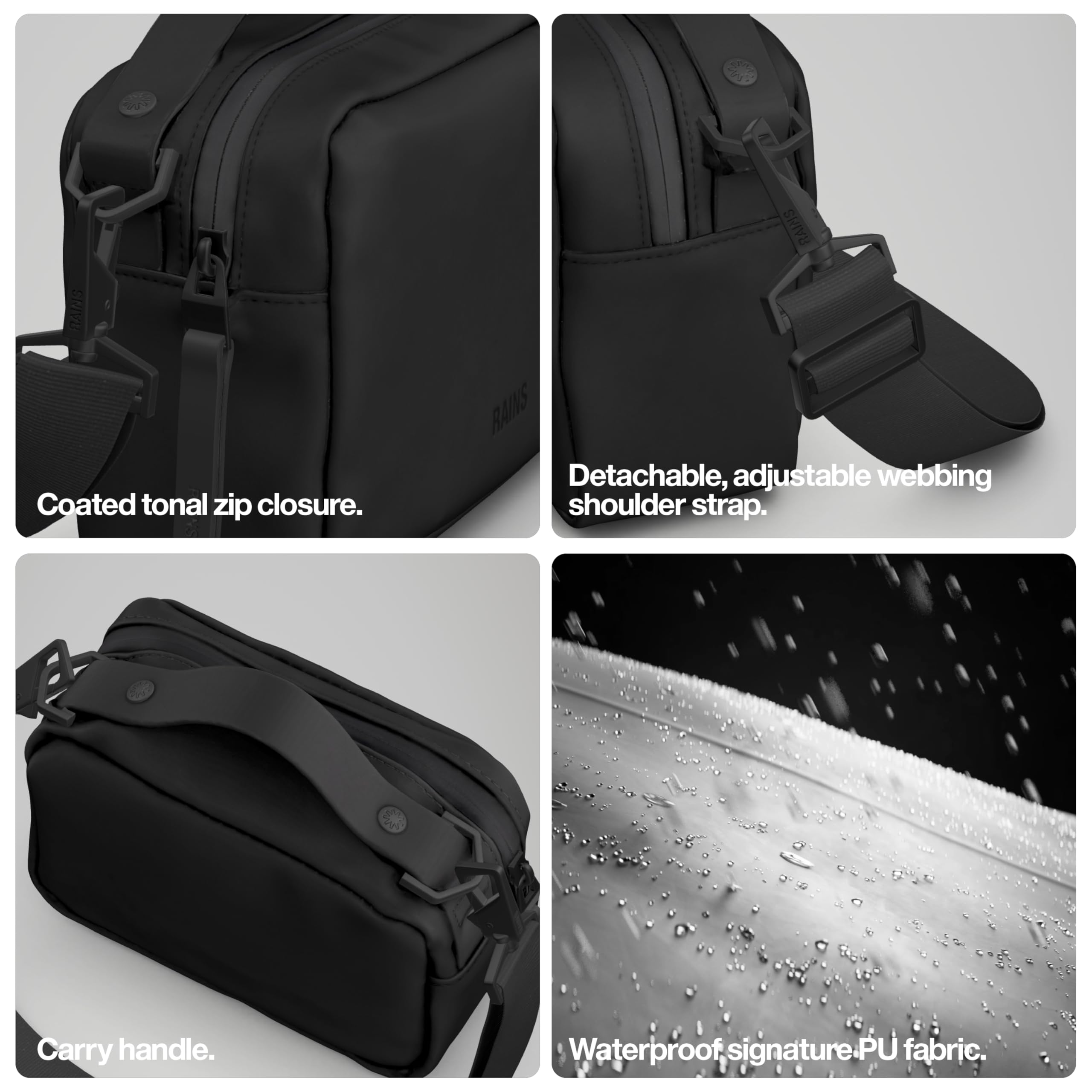 RAINS Unisex Waterproof Crossbody Sling Fanny Bag - Large Black Box Bag for Women & Men | Travel, Hiking & Everyday Use