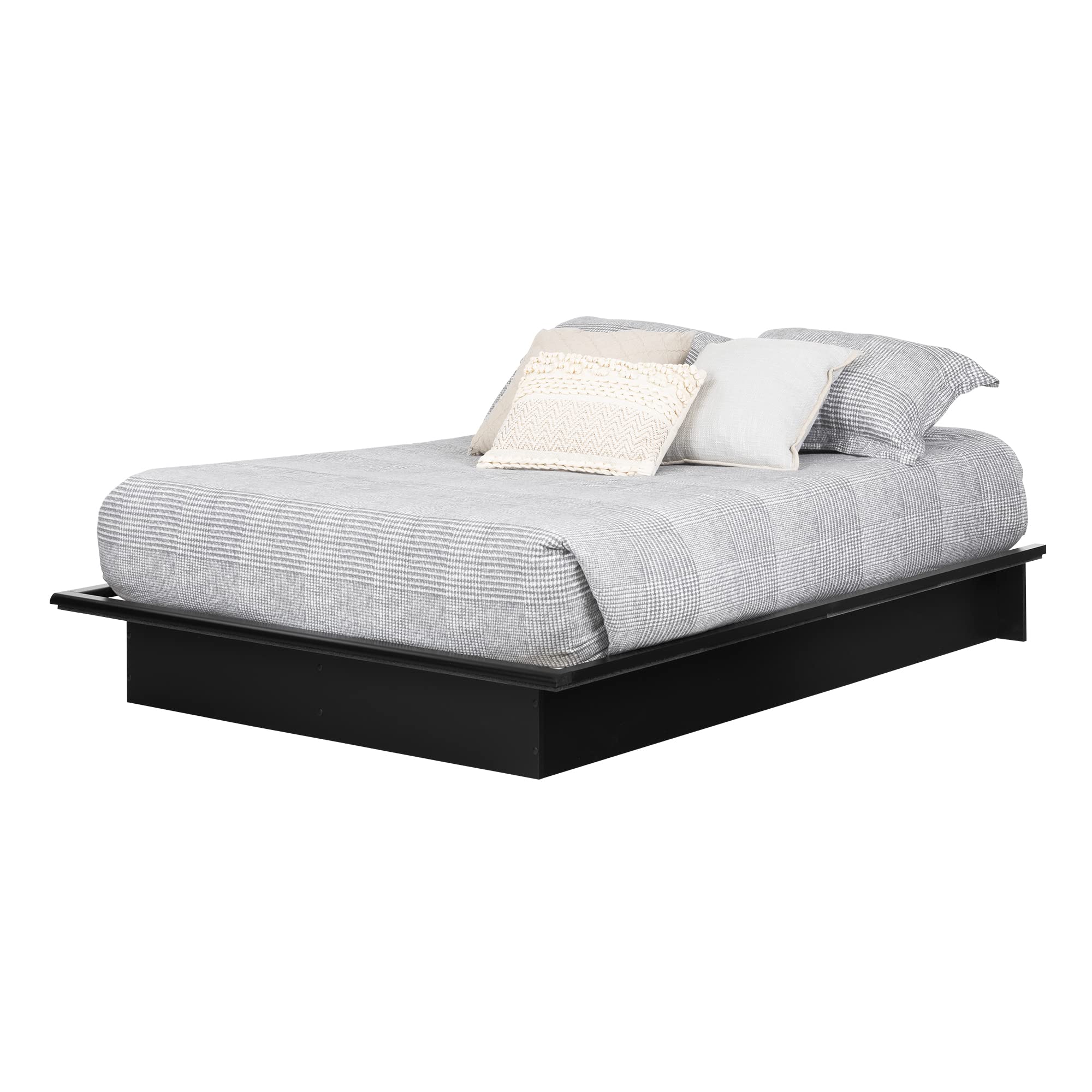 South Shore Step One Full Size Platform Bed with Storage - 54-Inch, Pure Black - Space-Saving Bedroom Furniture for Small Apartments & Guest Rooms