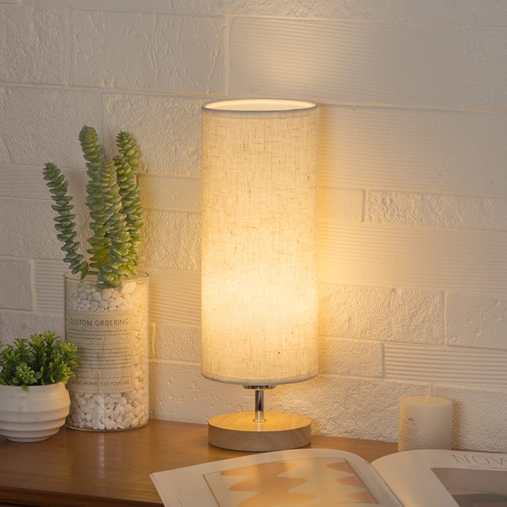 Modern Nightstand Lamp with Beige Linen Shade - Bedside Table Lamp for Bedroom, Living Room & Office - Adjustable Desk Lamp with Soft Lighting for Reading, Nursing & Relaxation