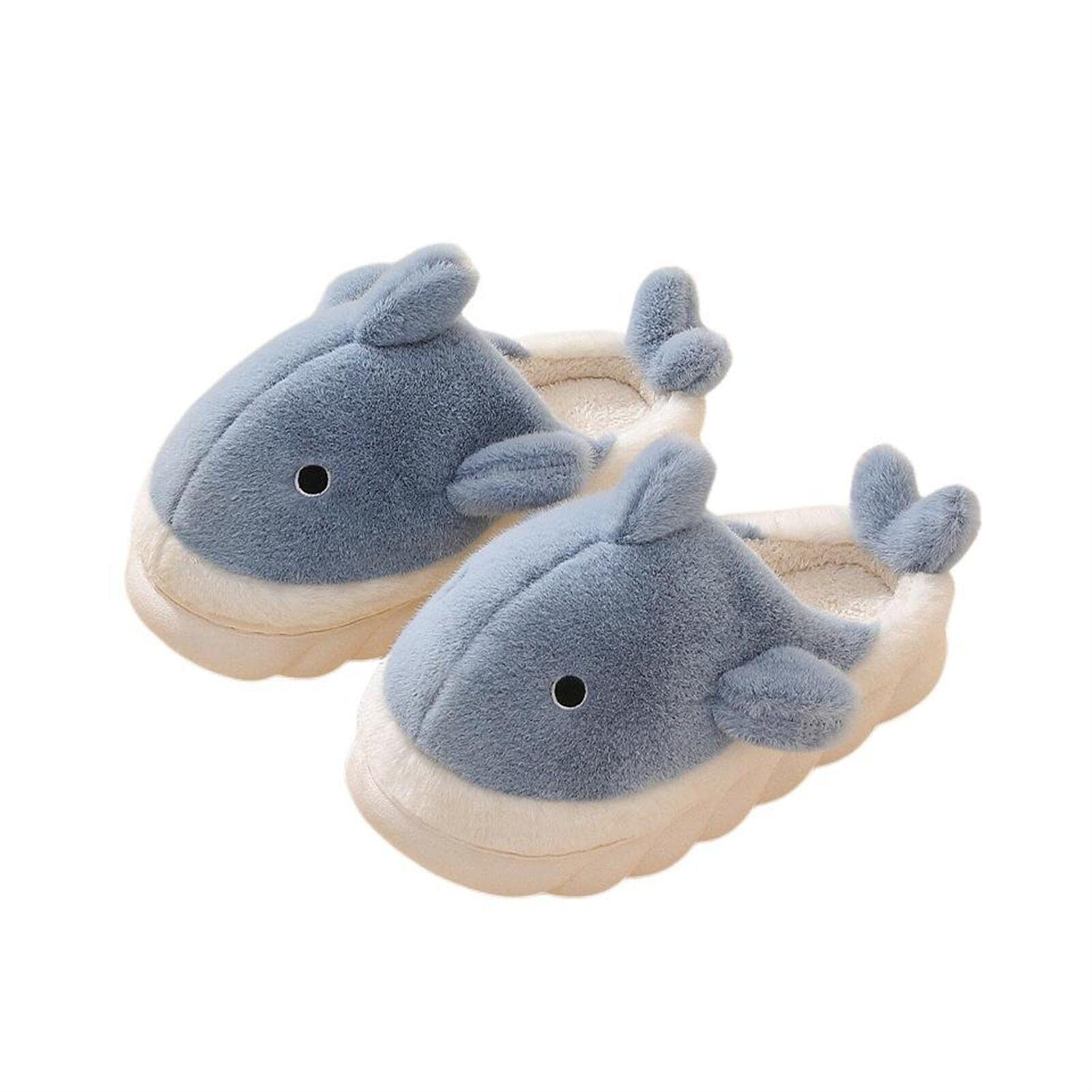 Soft Plush Shark Slippers for Men & Women - Cozy Winter Indoor/Outdoor House Shoes with Thick Sole | Warm Animal Cartoon Slippers for Home, Office & Travel