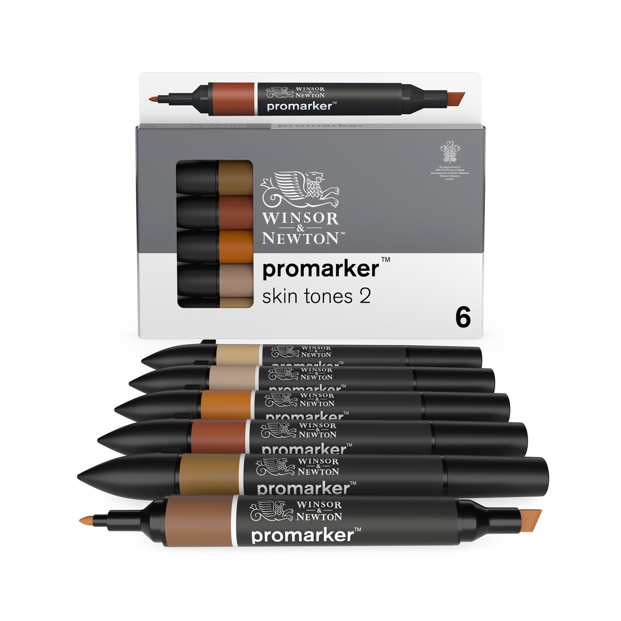 6-Piece Double Tip ProMarker Set - Skin Tones for Artists & Illustrators - Perfect for Portrait Drawing, Fashion Design & Realistic Coloring