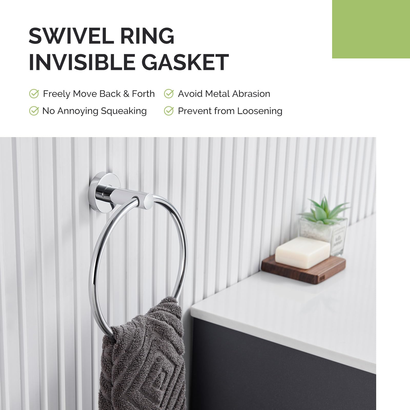 Stainless Steel Wall Mounted Bath Towel Ring Holder - Heavy Duty Chrome Angle Towel Hanger for Bathroom, Kitchen & Spa - Rustproof Round Hand Towel Rack with Easy Installation