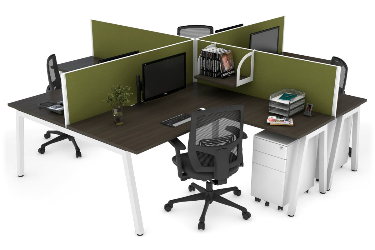 Quadro A Legs 4-Person Corner Workstation Desk - 1600L x 1800W with Cable Management - Modern Office & Home Workspace Solution for Professionals