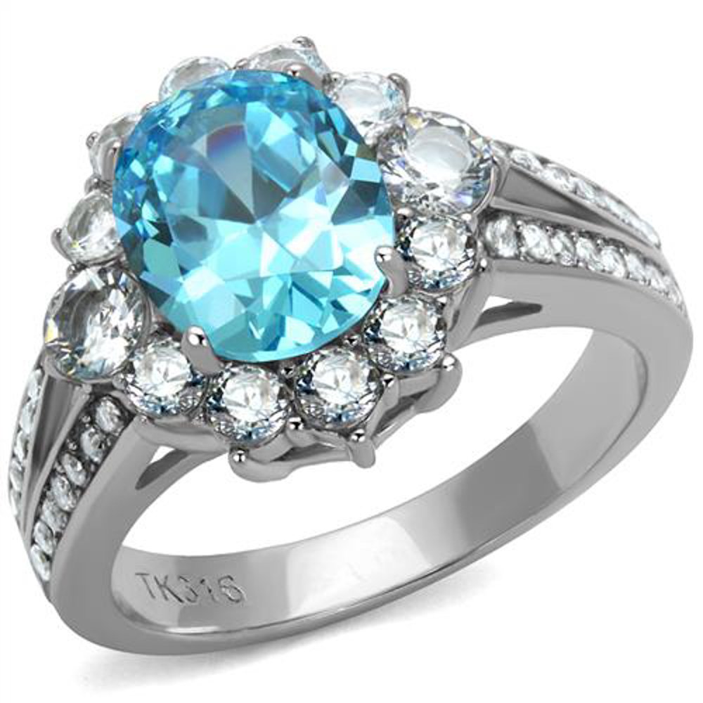 Marimor 3.58ct Sea Blue CZ Halo Engagement Ring for Women - Perfect for Proposals & Anniversaries