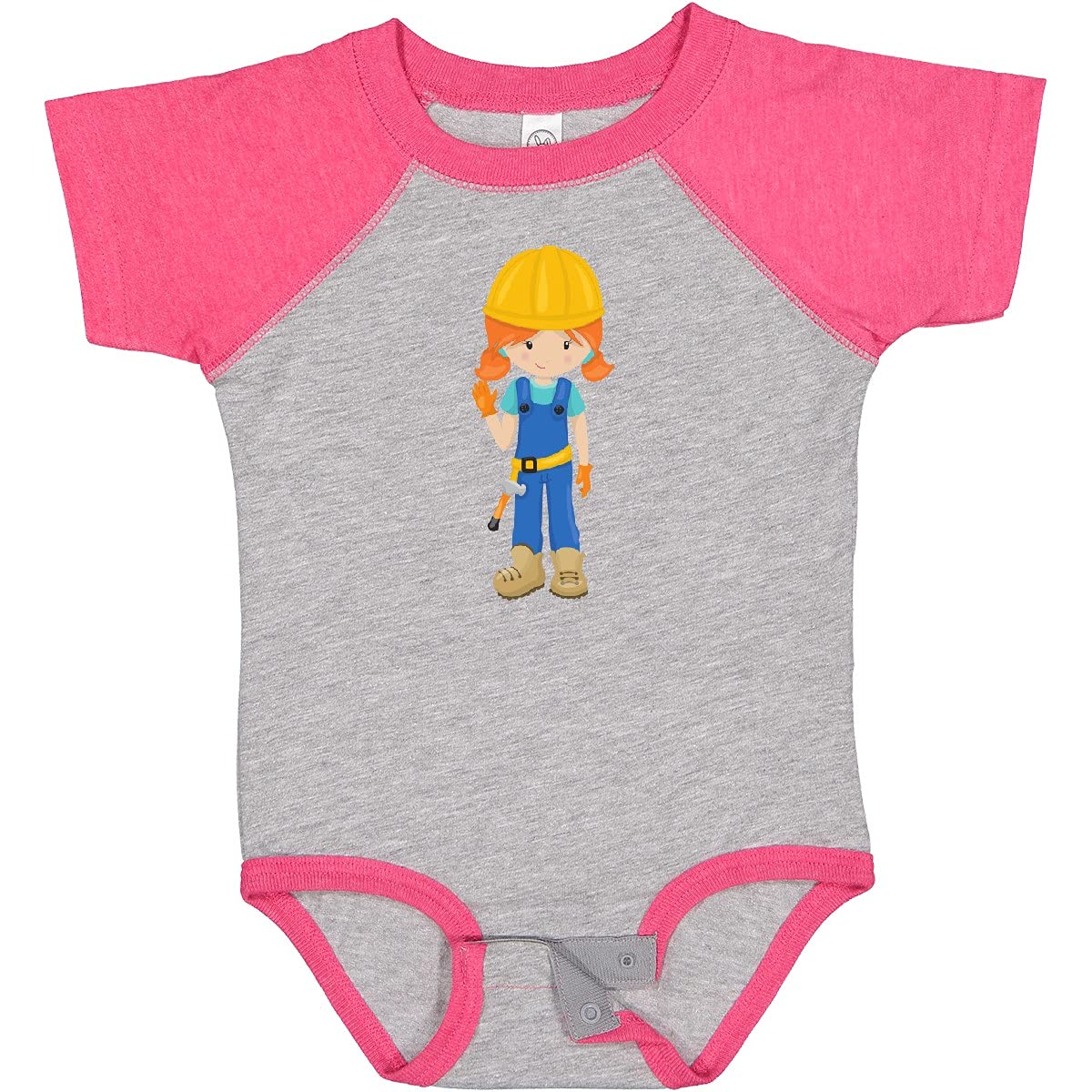 Inktastic Construction Girl Baby Bodysuit - Cute Orange Hair Toddler Outfit for Playdates, Birthday Parties & Construction-Themed Events