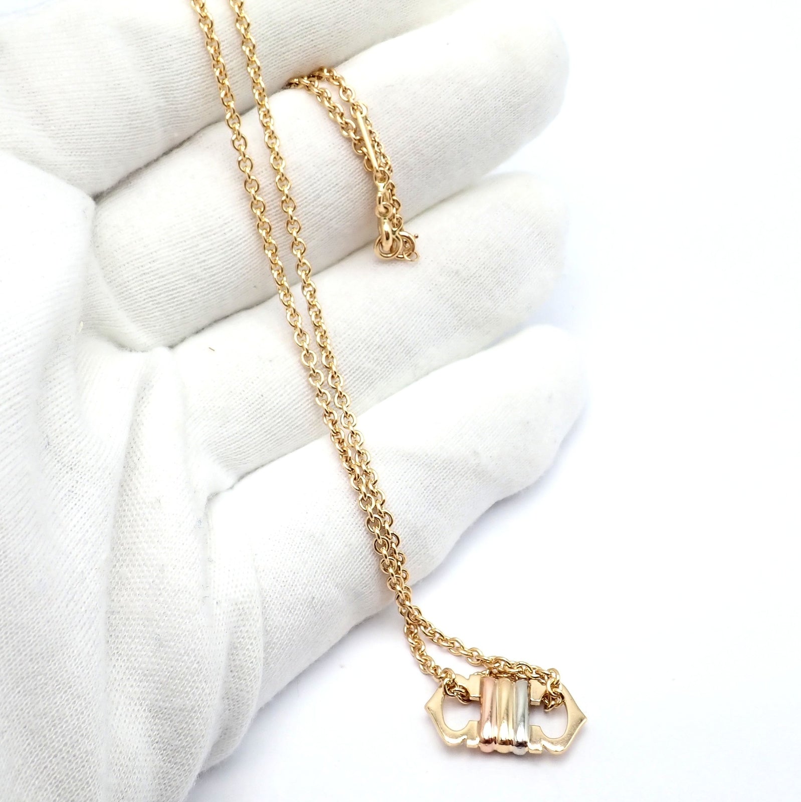 Authentic Cartier 18k Tri-Color Gold Double C Charm Pendant Necklace for Women - Luxury Jewelry Gift for Anniversary, Birthday & Special Occasions