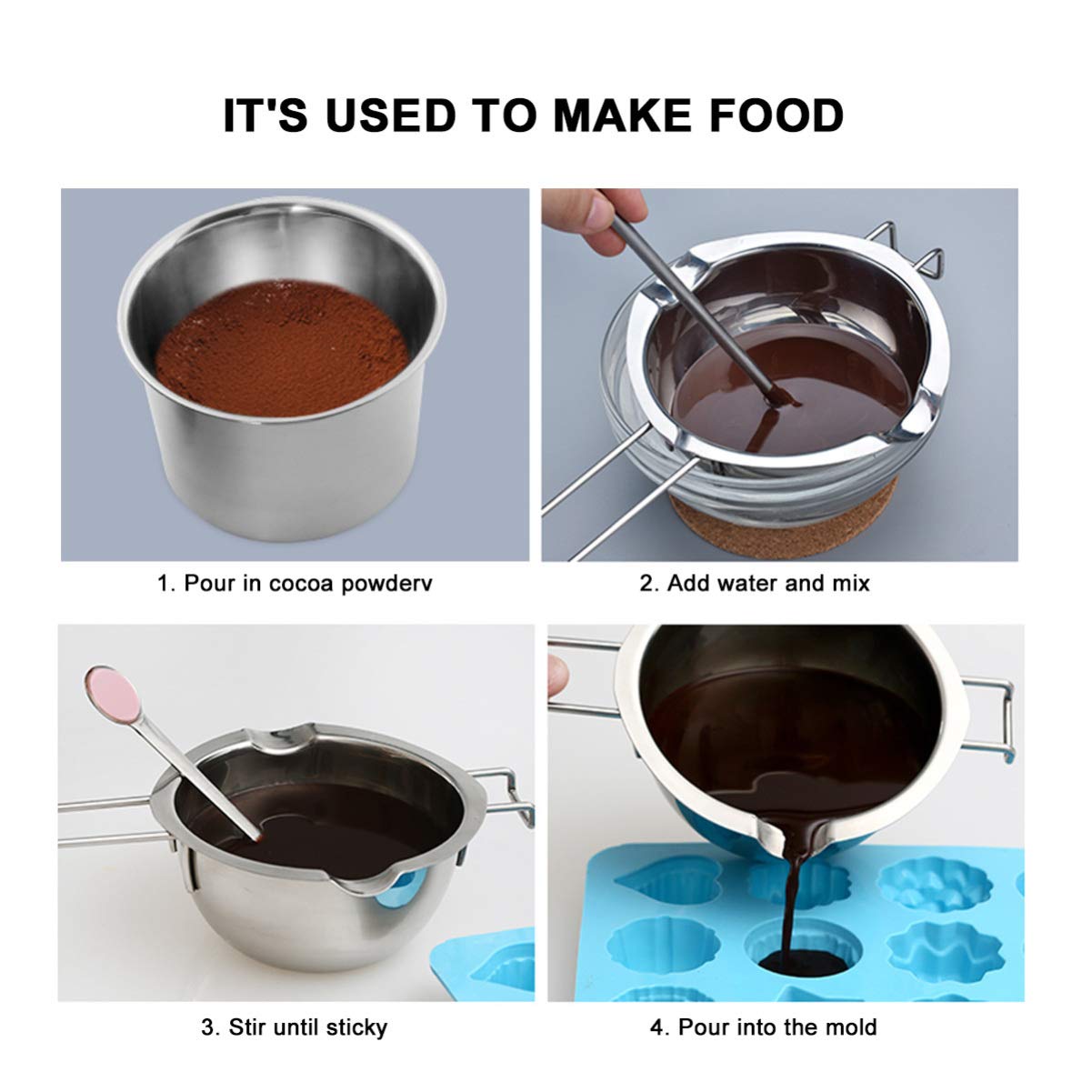 DOITOOL 2-Pack Stainless Steel Chocolate Melting Pot - Professional Butter & Candy Melting Pan for Baking, Candy Making & Dessert Preparation - Ideal for Home Kitchens & Commercial Bakeries
