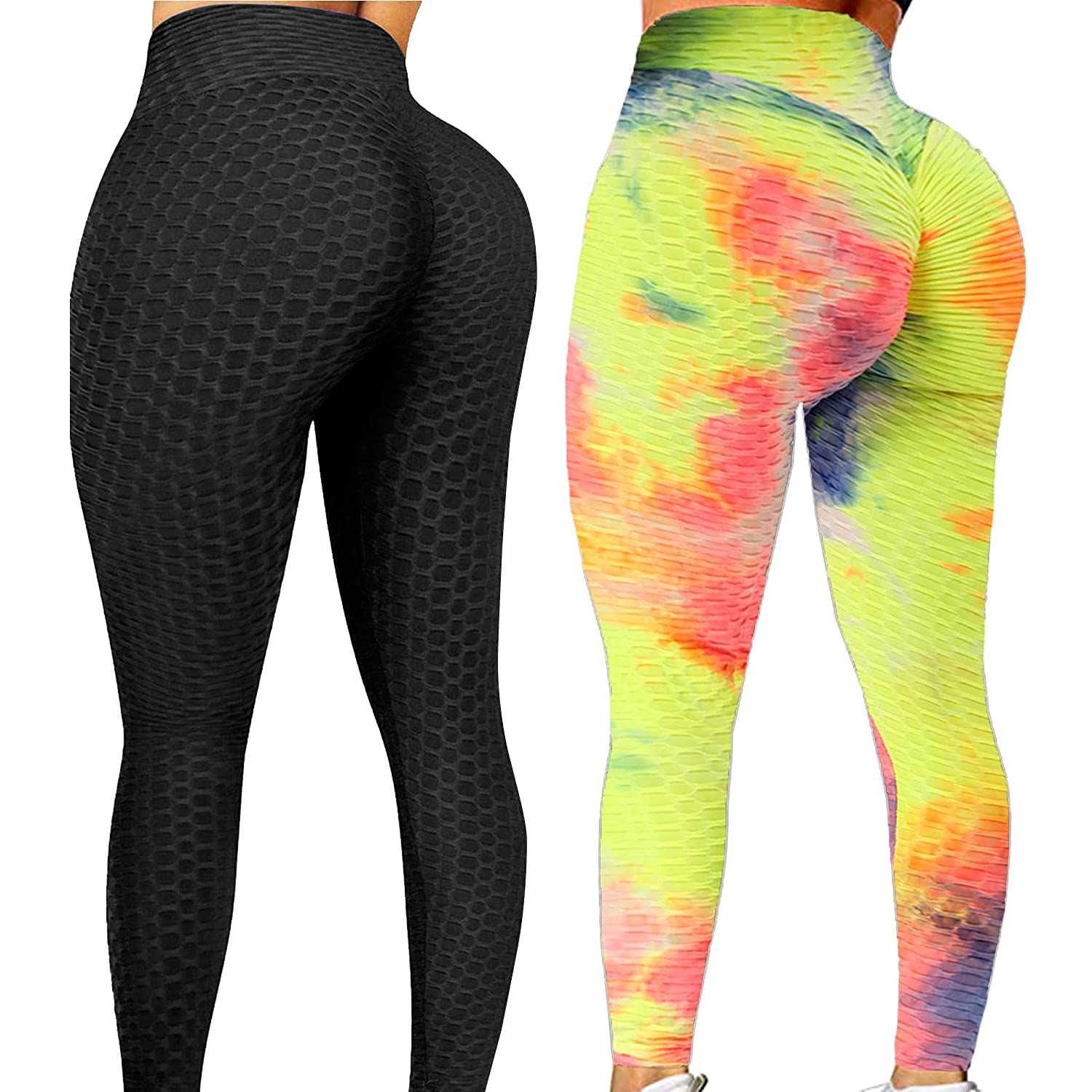 Msicyness TikTok Leggings 2 Pack - High Waist Yoga Pants for Women with Butt Lifting & Tummy Control, Textured Scrunch Booty Tights - Perfect for Yoga, Gym Workouts & Casual Wear
