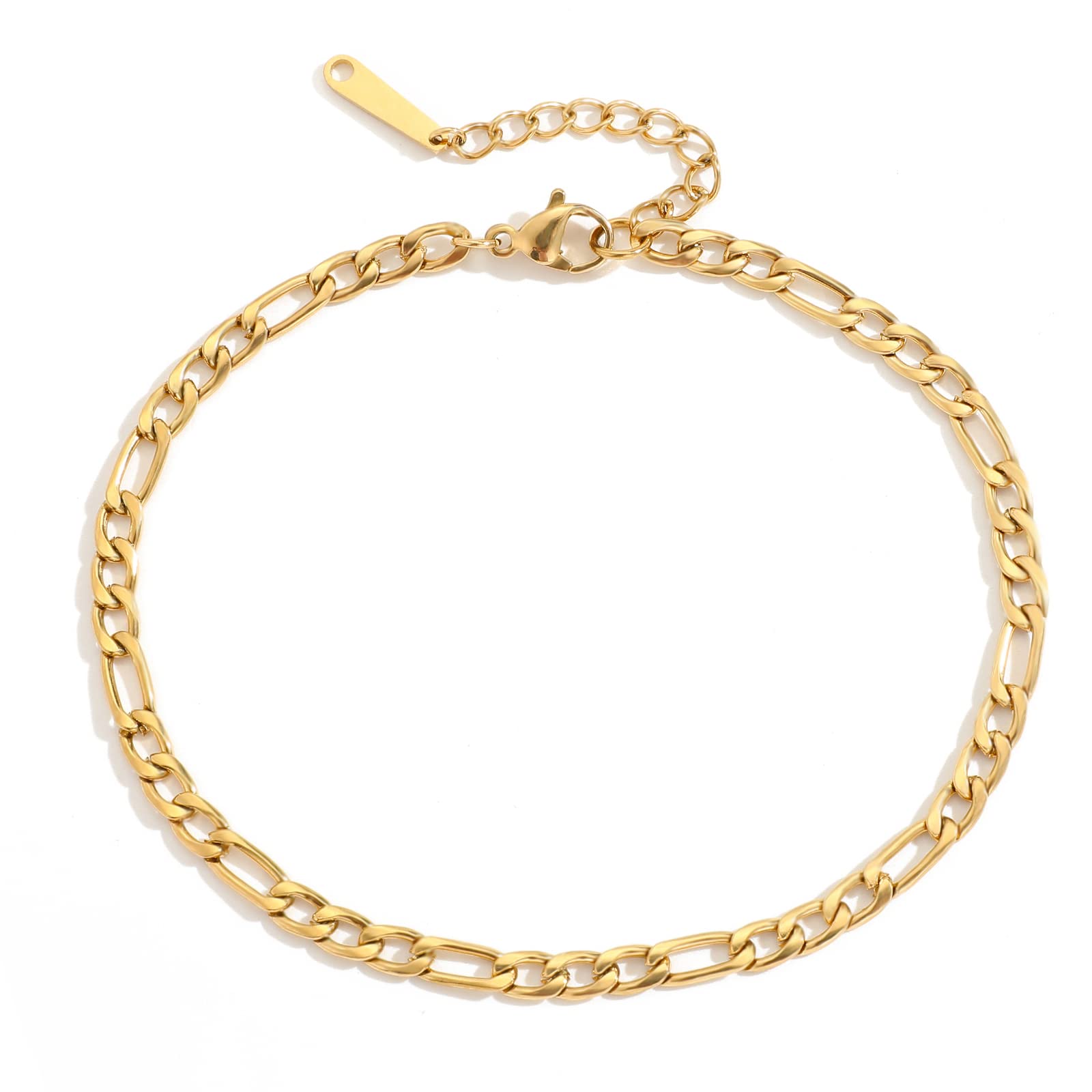 14K Gold Plated Women's Charm Link Flat Anklet - Elegant Figaro & Snake Chain Ankle Bracelet for Beach, Party & Summer Outfits | Perfect Gift for Her