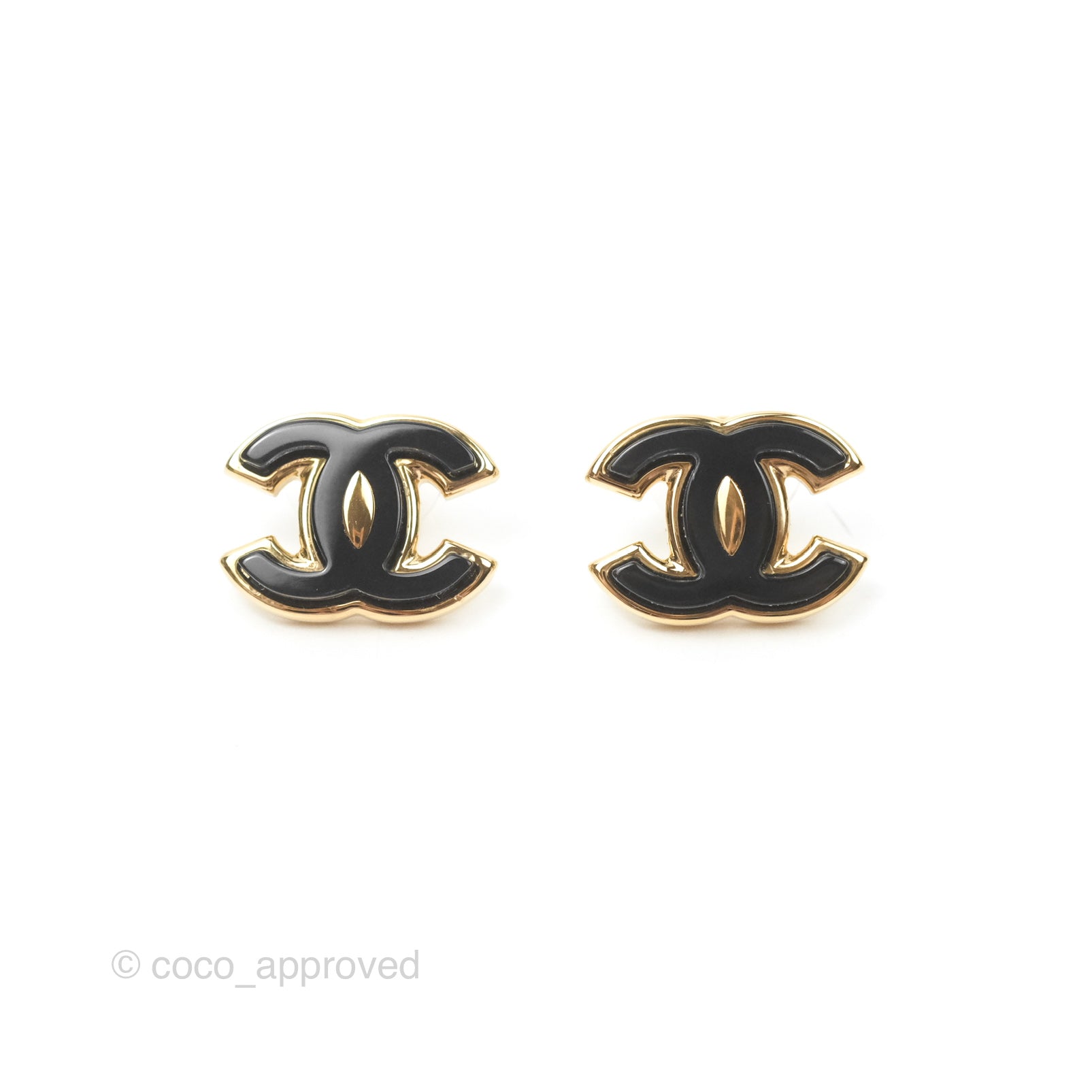 Chanel CC Black Resin Earrings 23K Gold Tone - Luxury Fashion Jewelry for Women, Perfect for Parties, Weddings & Special Occasions
